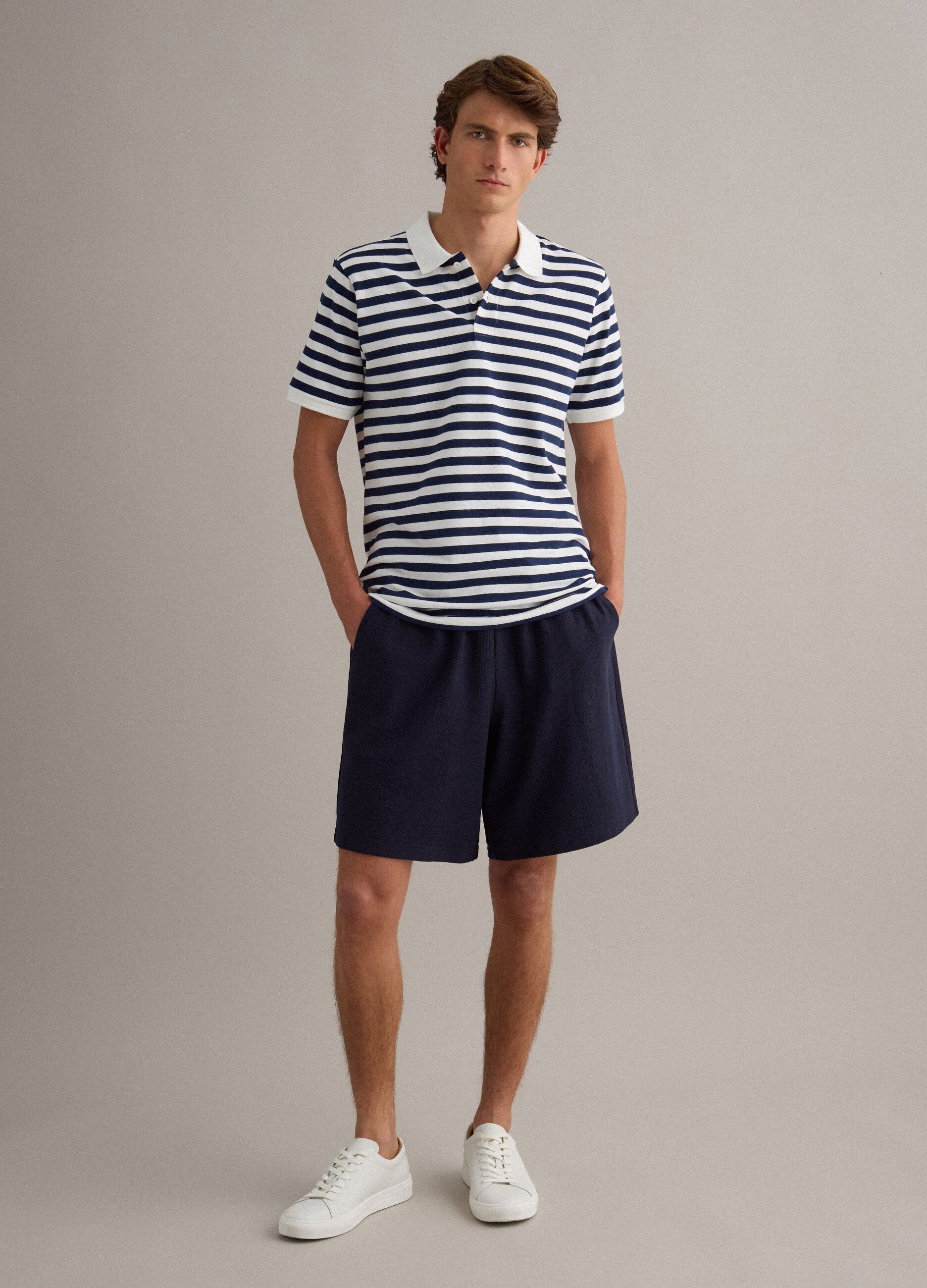 Blue cotton-blend relaxed-fit jogger shorts with drawstring