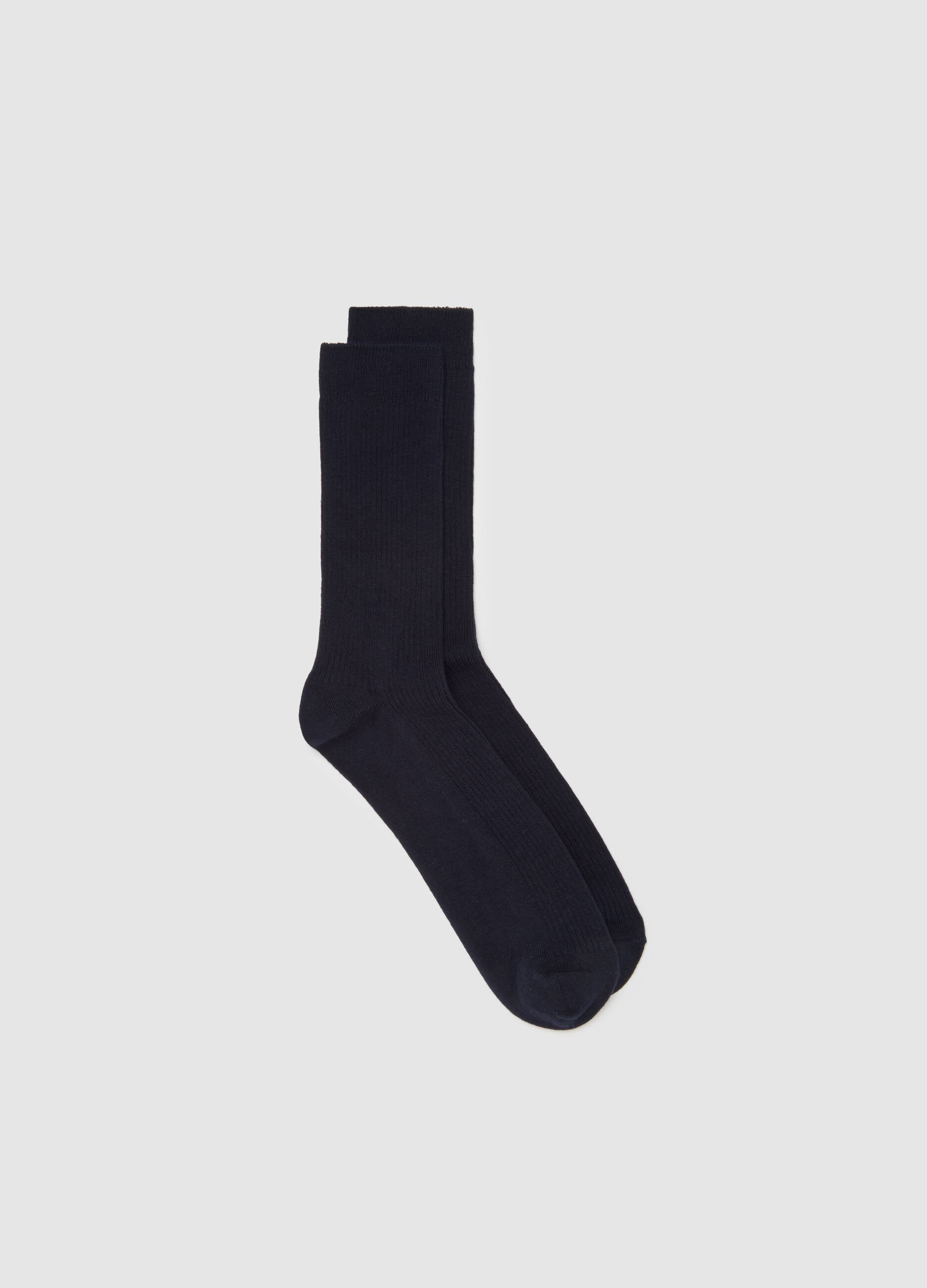 Blue Cotton Blend Midi Socks