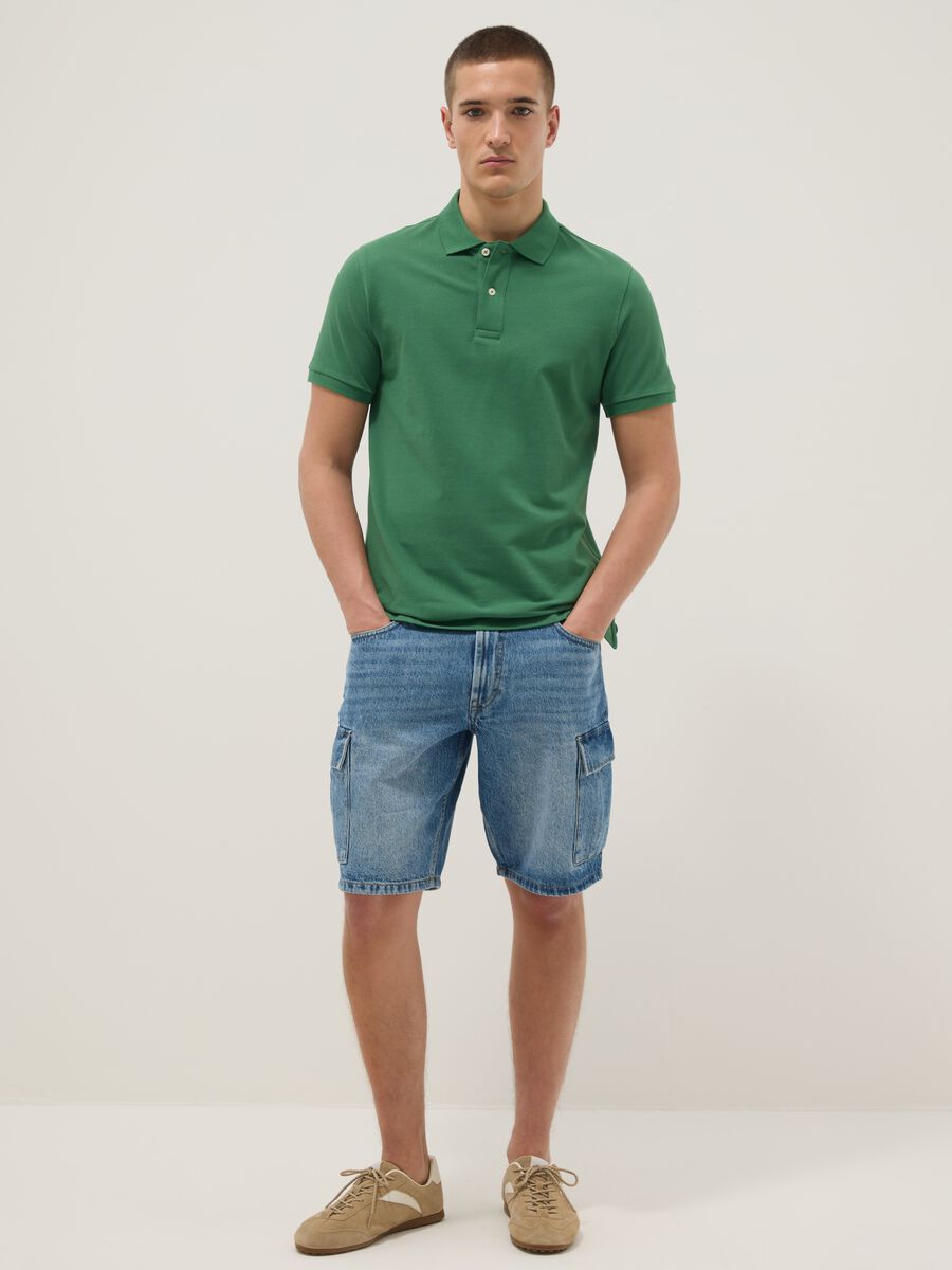 Short sleeve polo in pure green cotton regular fit_2