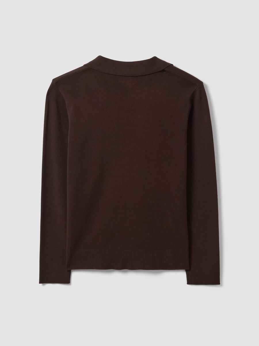 Brown viscose-blend polo-collar jumper with oversized fit_6