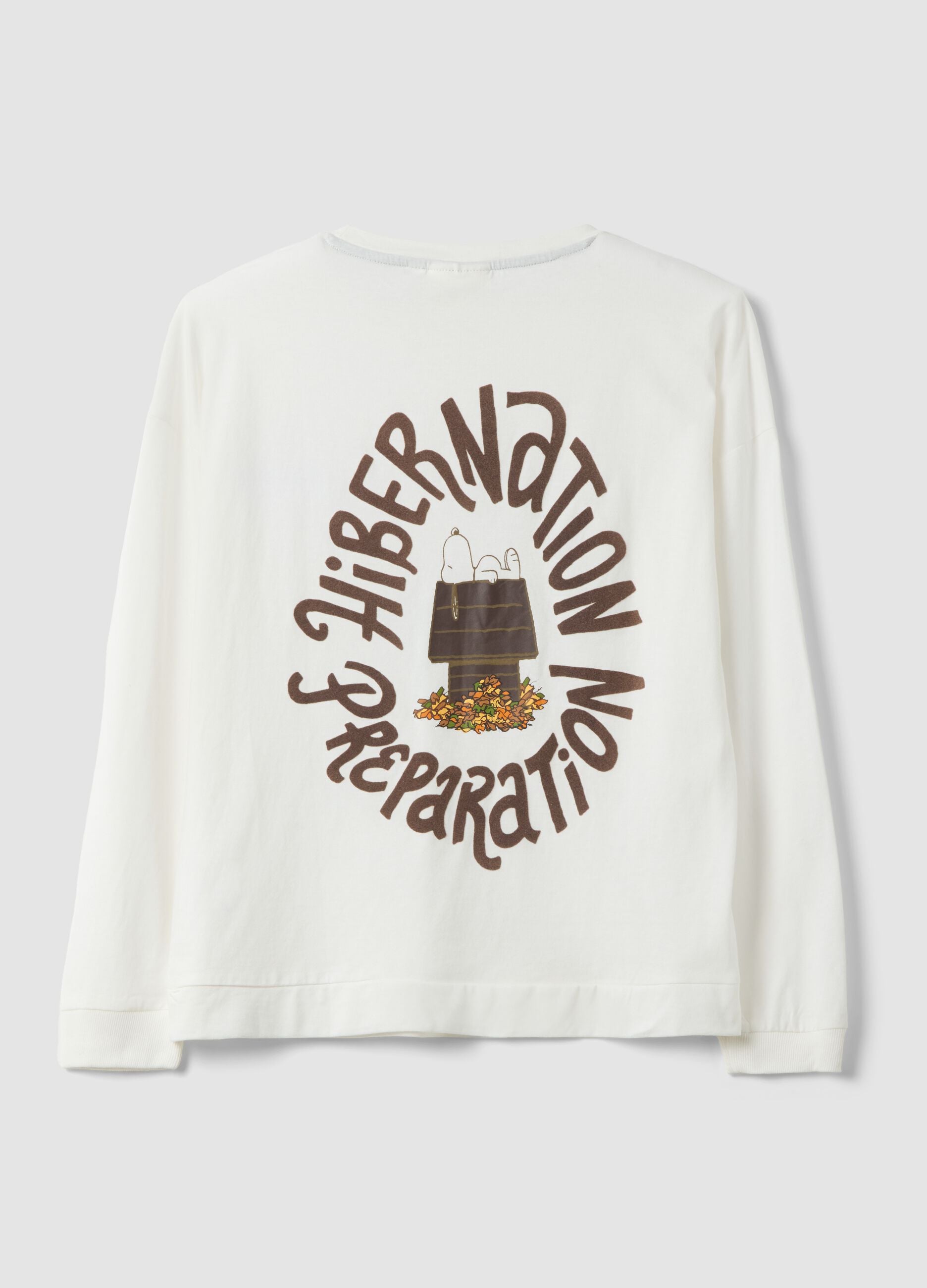 Maglia pigiama bianca in puro cotone con stampa Peanuts