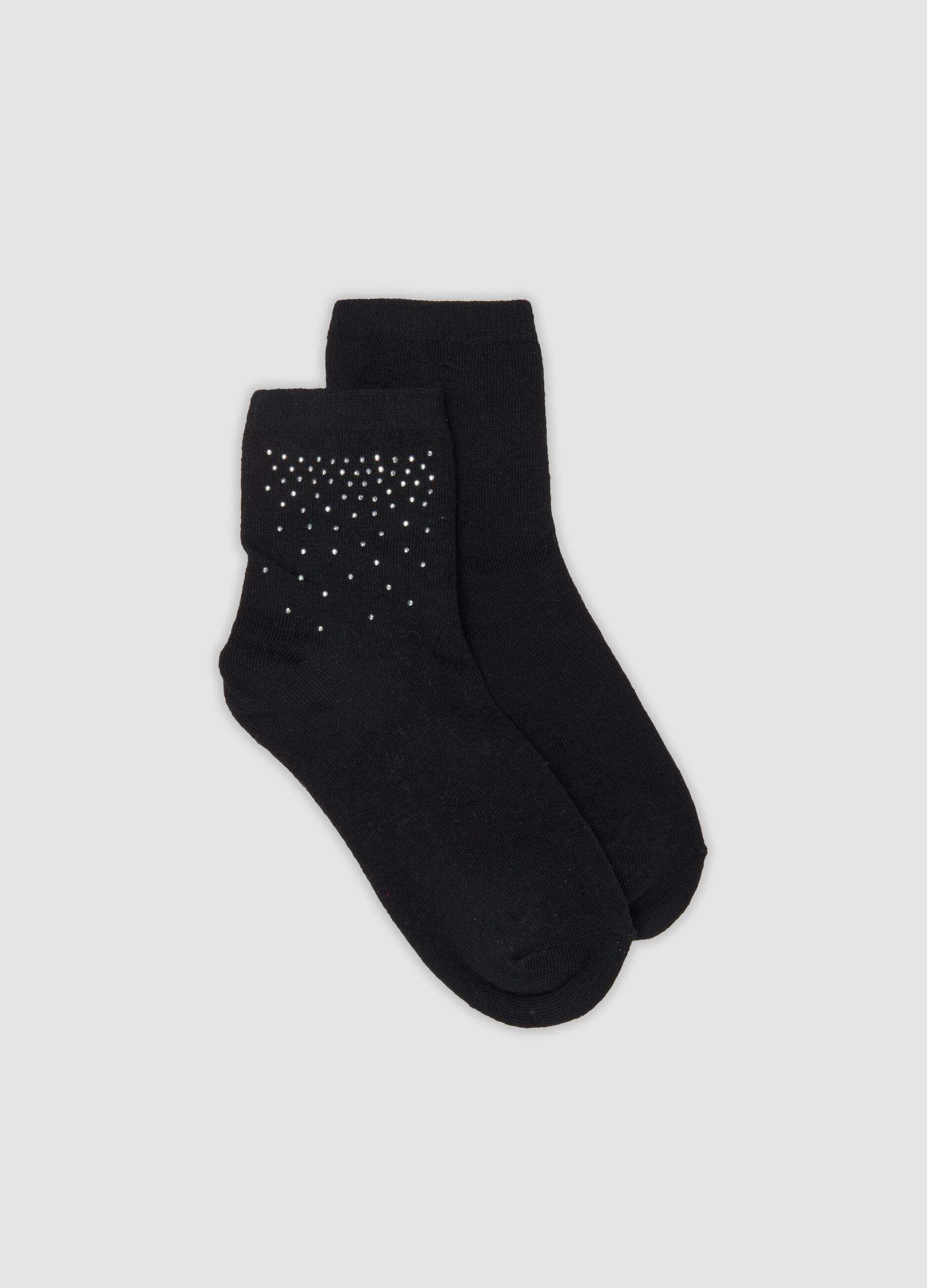 Calzini neri in cotone organico elasticizzato con strass