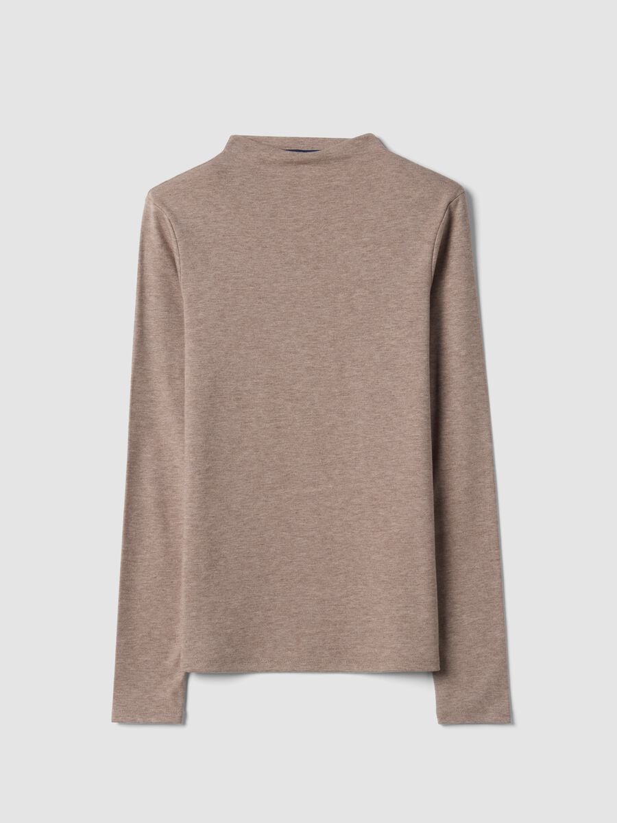 T-shirt beige in viscosa elasticizzata con girocollo_4
