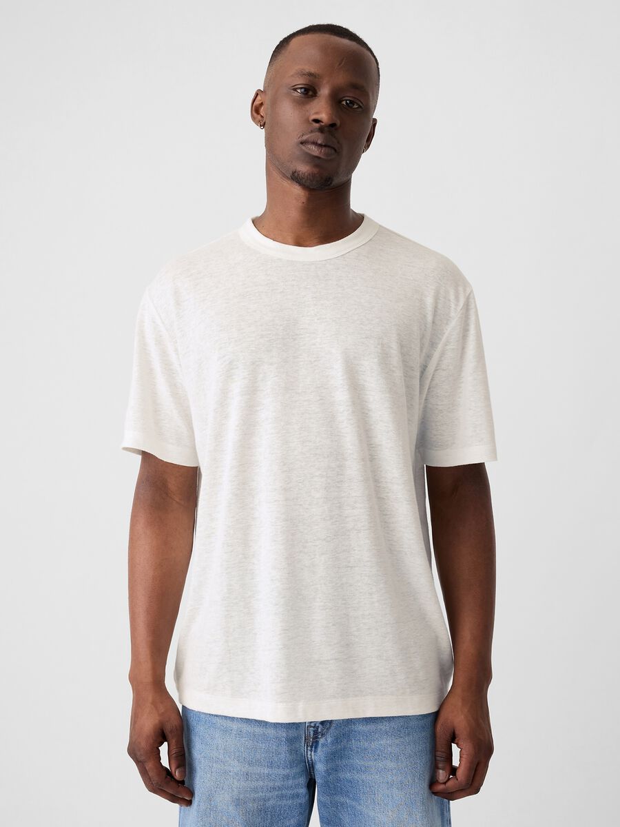 T-shirt with round neck in linen blend_0