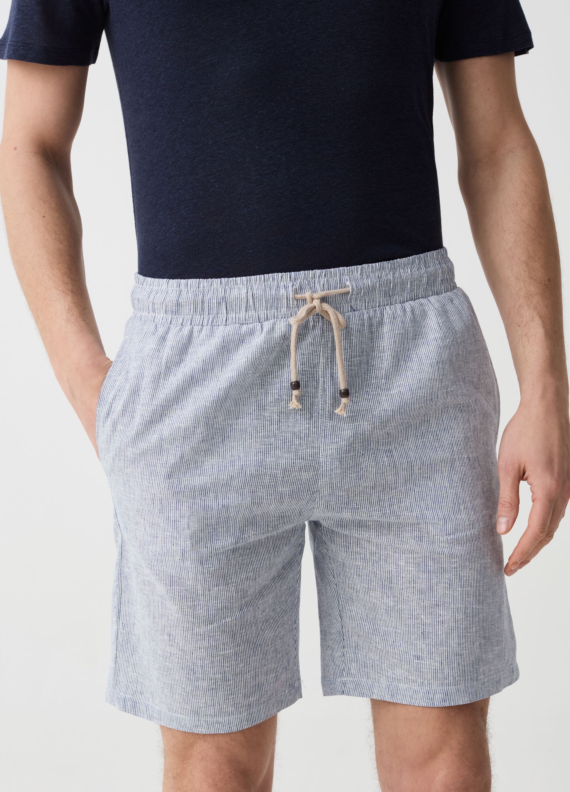 Shorts pigiama in lino e cotone