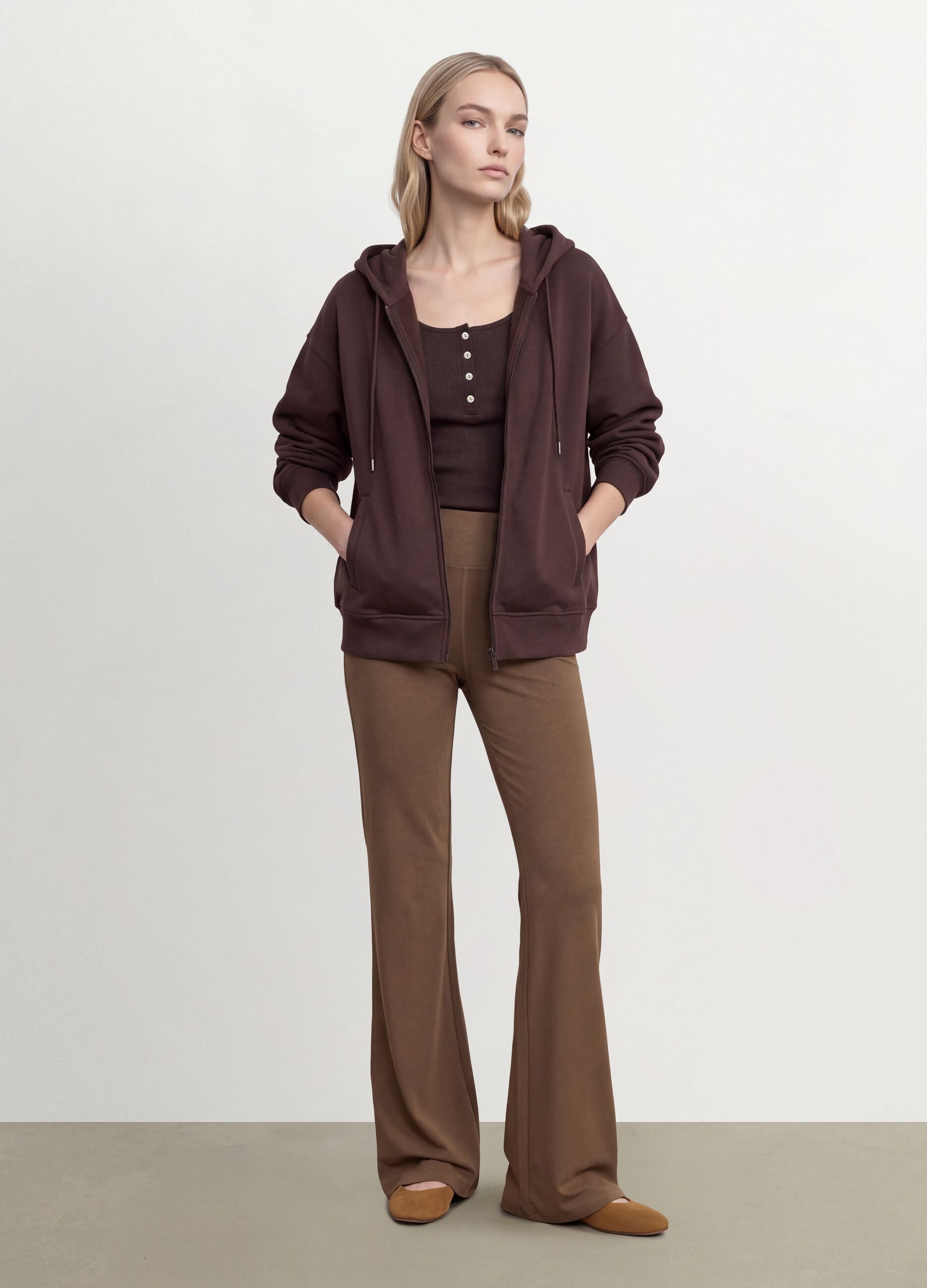 Brown flare-fit leggings in stretch viscose jersey