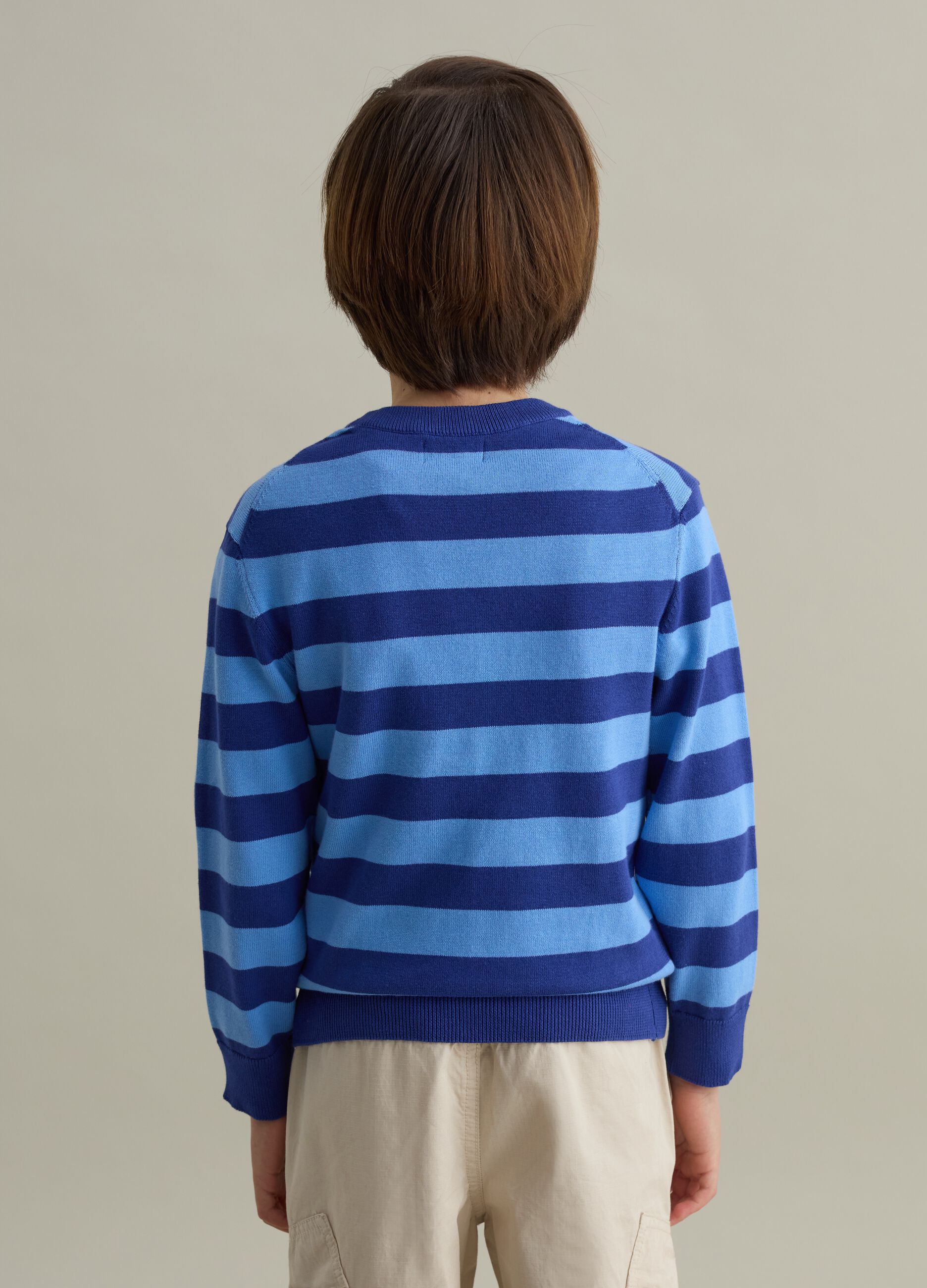 Striped cotton pullover with embroidered logo
