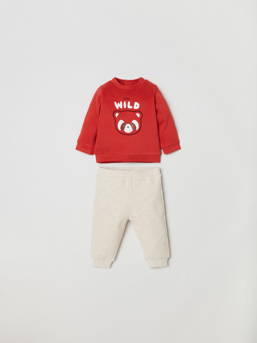 Set in cotone con stampa orsetto lavatore_0