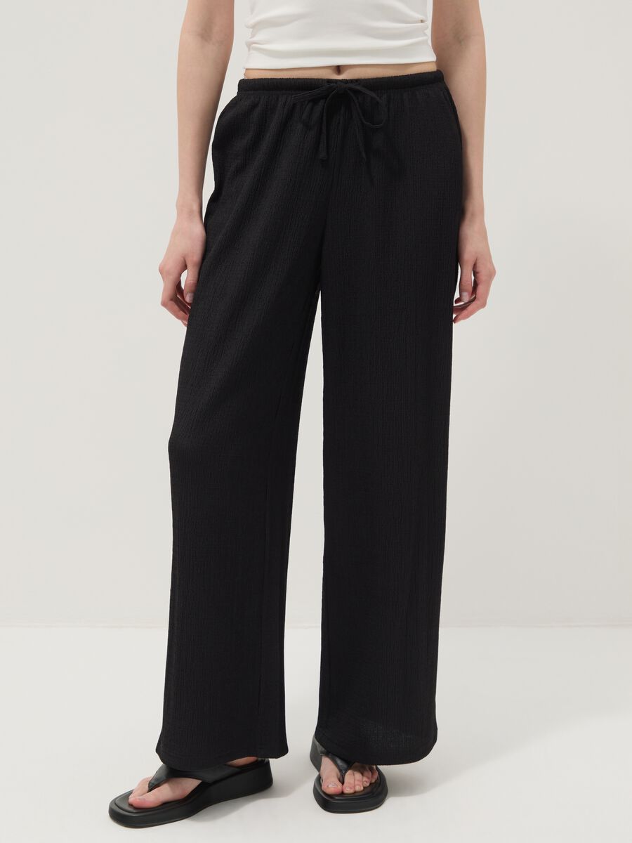 Black wide-leg jogger trousers_2