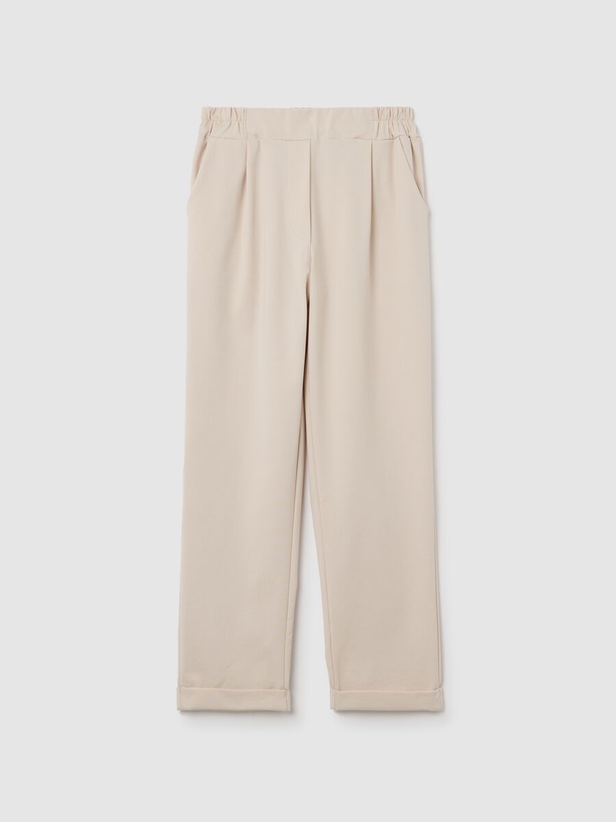 Beige cropped trousers with turn-ups_4
