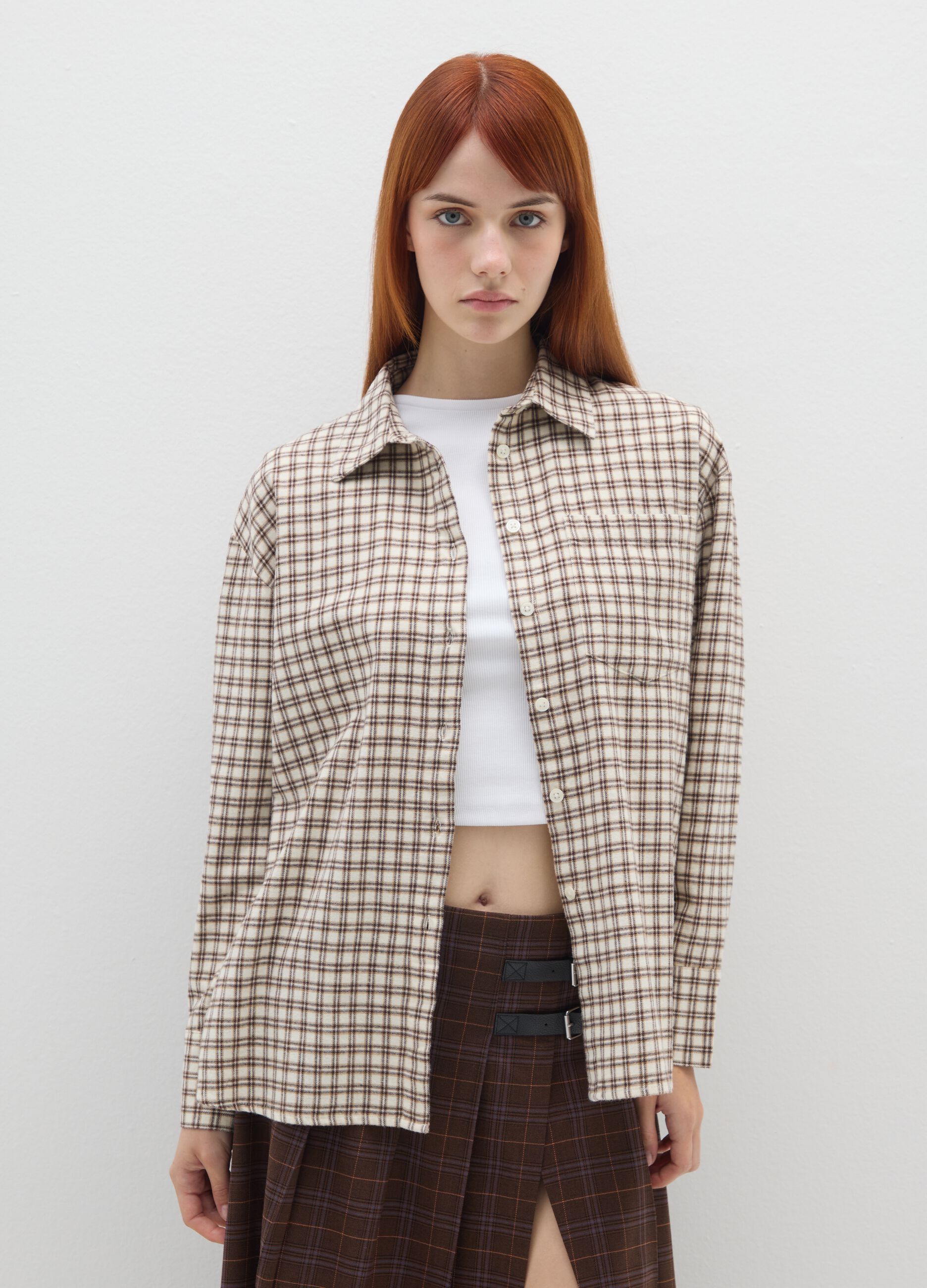 Multicoloured plaid cotton shirt in oversized fit