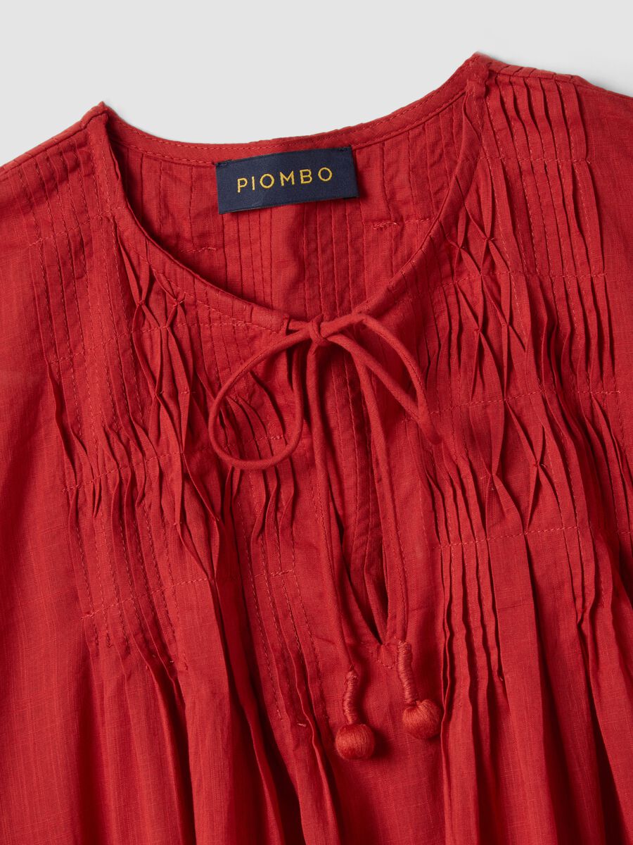 Red short-sleeved shirt in pure cotton_5