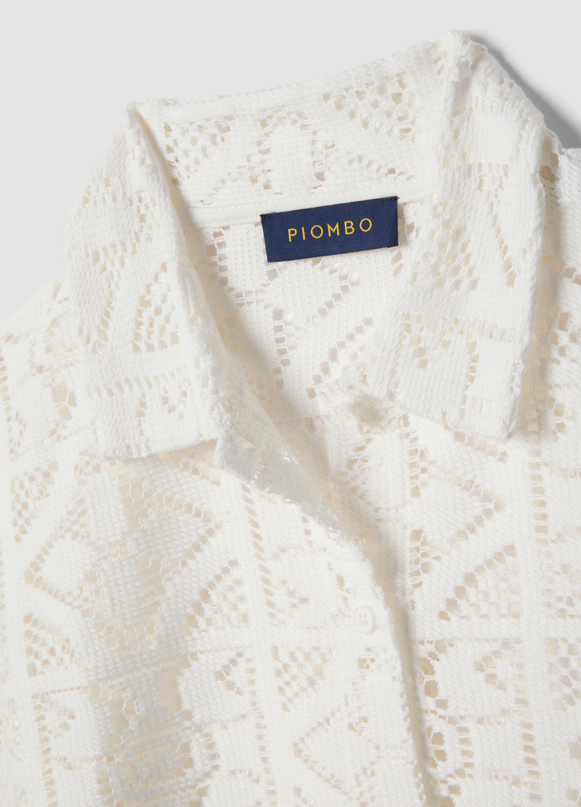 White perforated short-sleeve polo shirt, regular fit