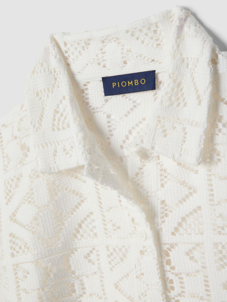 White perforated short-sleeve polo shirt, regular fit_5