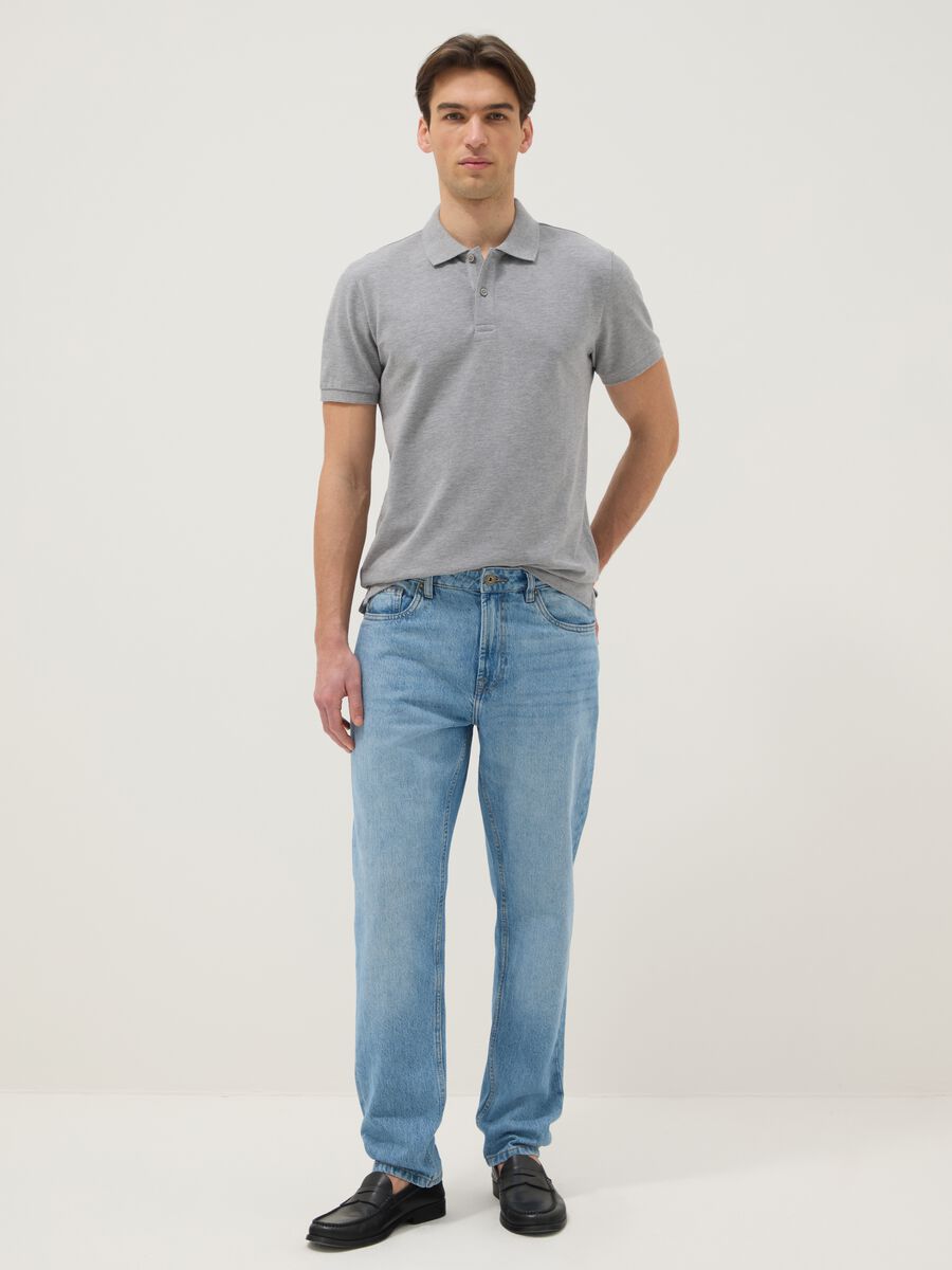 Grey pure cotton short-sleeve polo shirt, regular fit_1