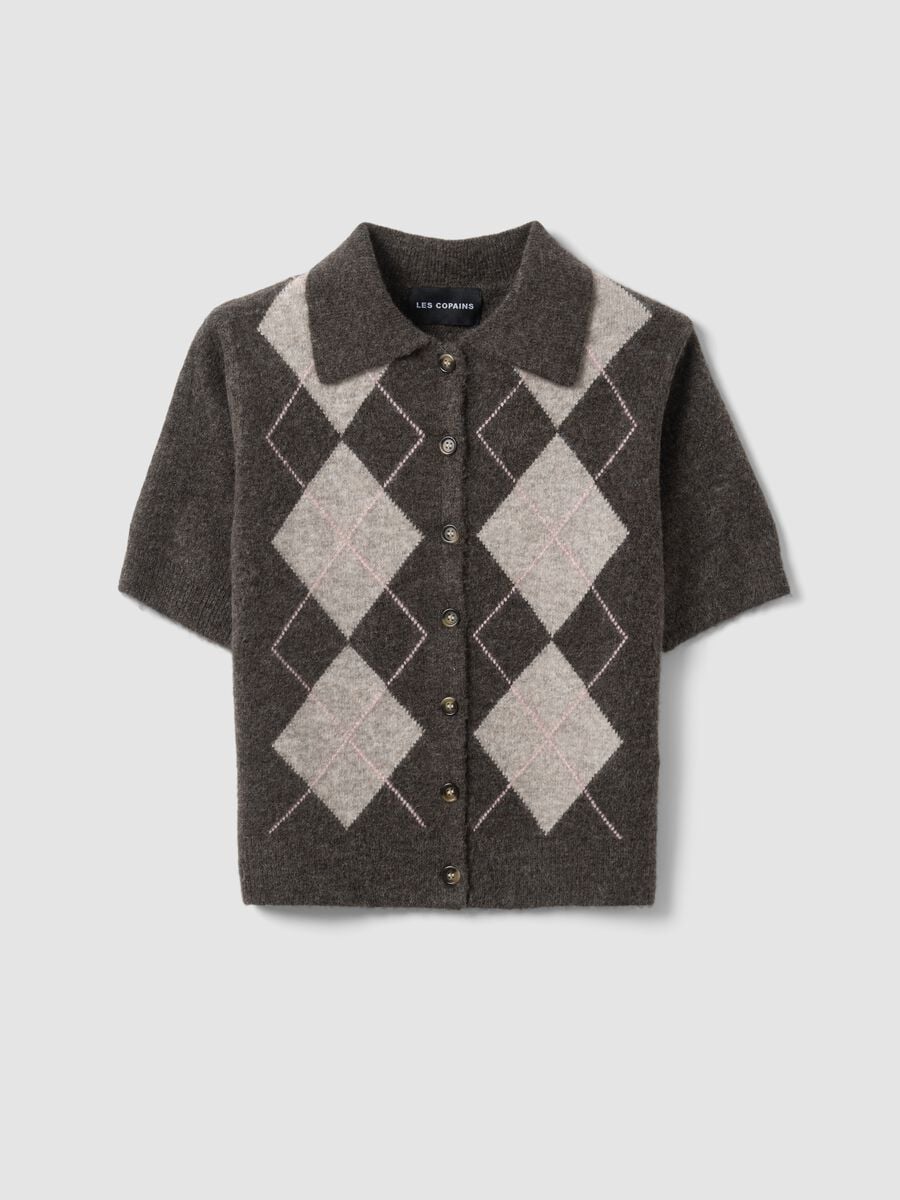 Brown stretch wool polo-collar cardigan, regular fit_4