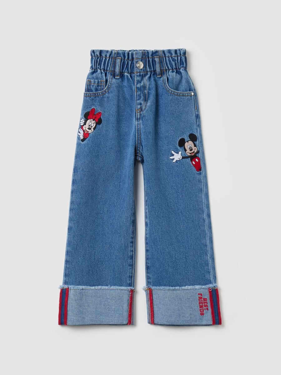 Jeans a gamba larga ricamo Minnie e Topolino_0