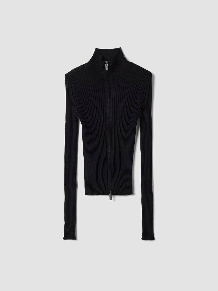 Full-Zip Ribbed Knit Black_0
