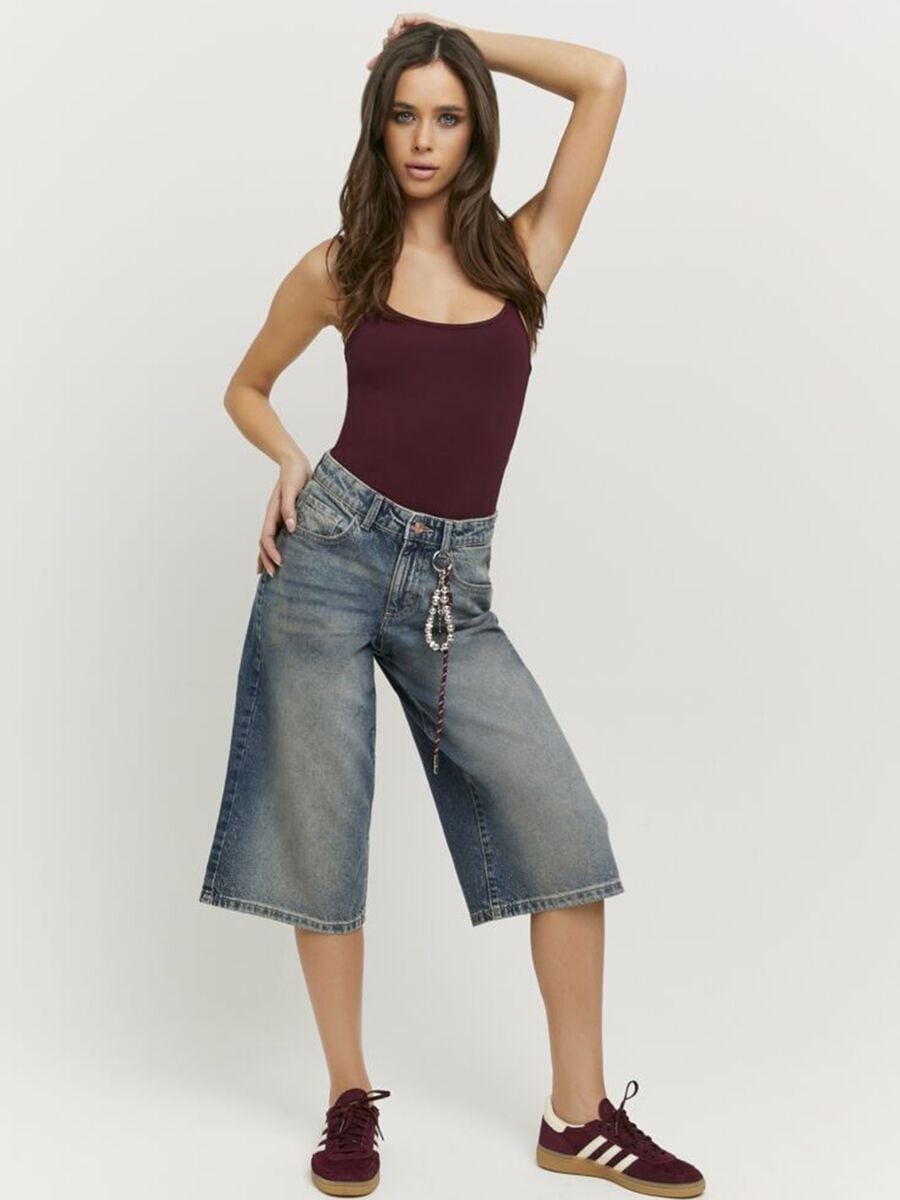 Jeans culotte blu in puro cotone_0