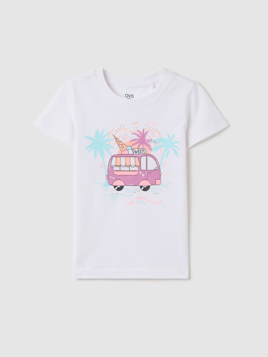 White cotton T-shirt with print_0