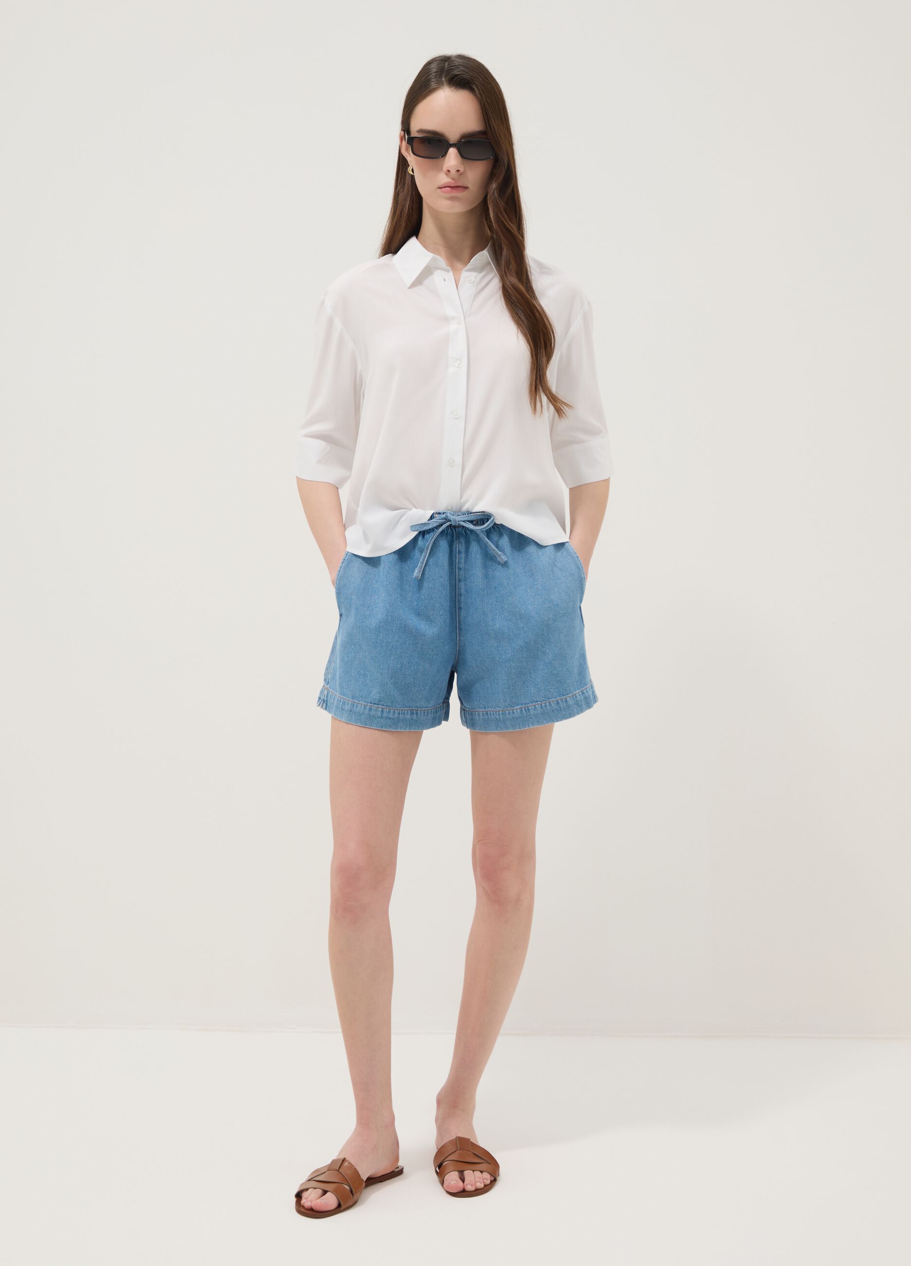 Light blue pure cotton denim shorts