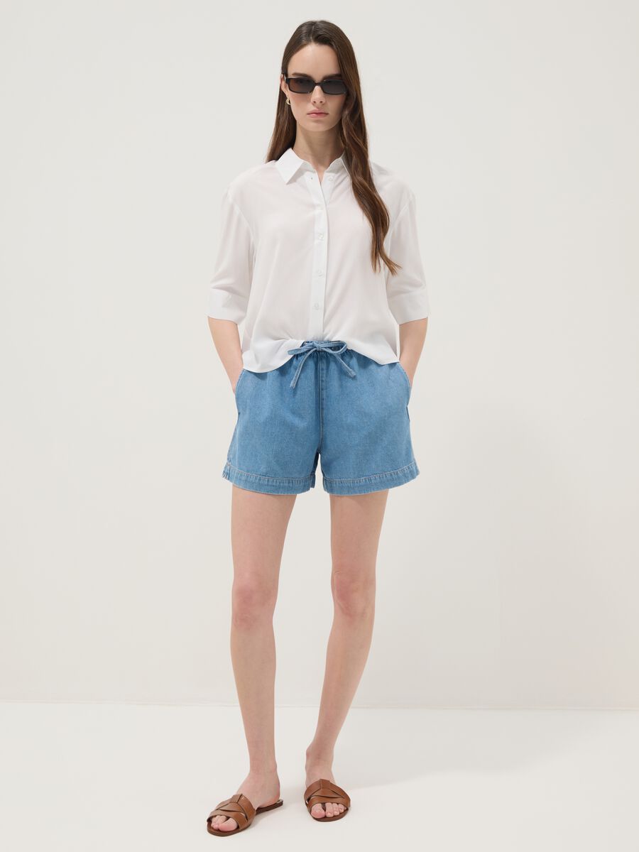 Light blue pure cotton denim shorts_0