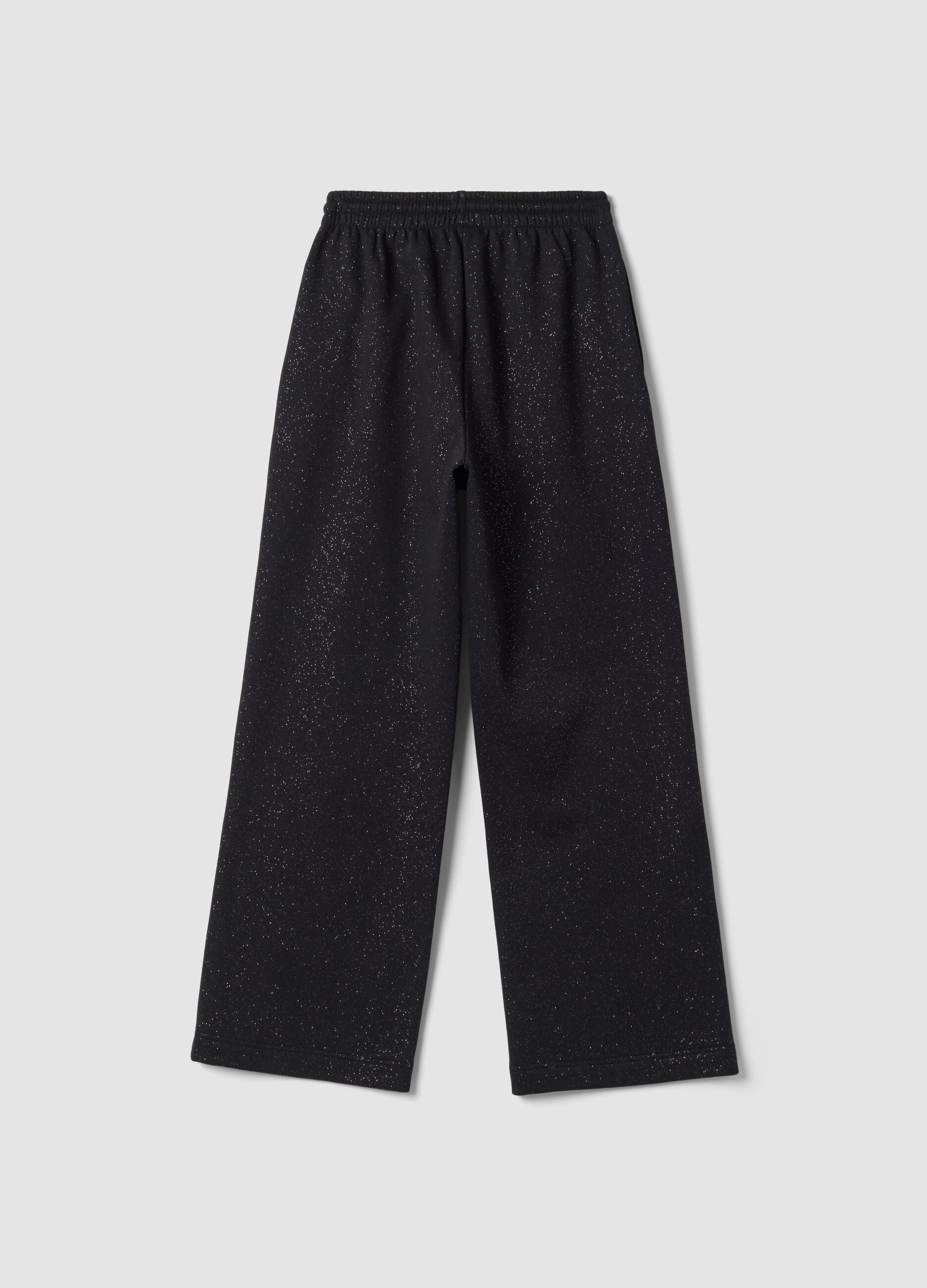 Black wide-leg cotton-blend trousers with lurex