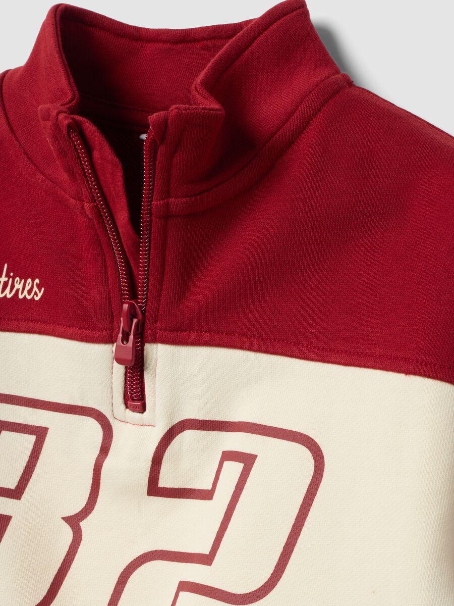 Red pure cotton set with half-zip collar for boys_2