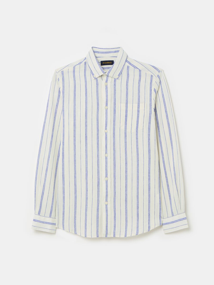 Regular-fit shirt in striped cotton and linen_3