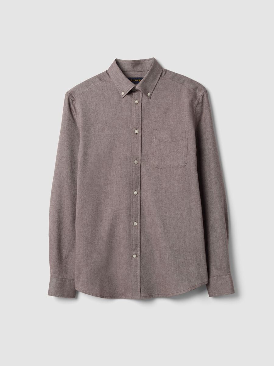Camicia flanella grigio tortora in puro cotone button-down regular fit_0