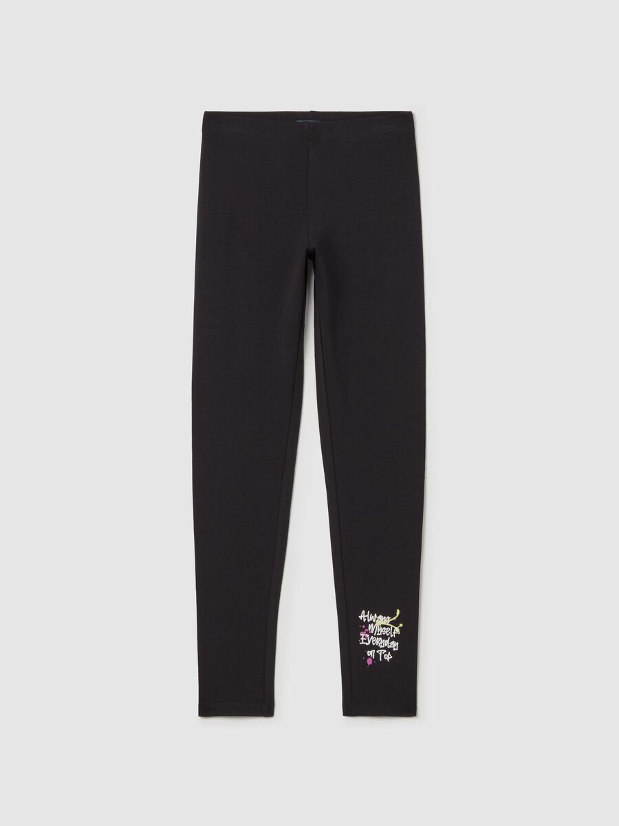 Stretch cotton leggings with lettering print_0
