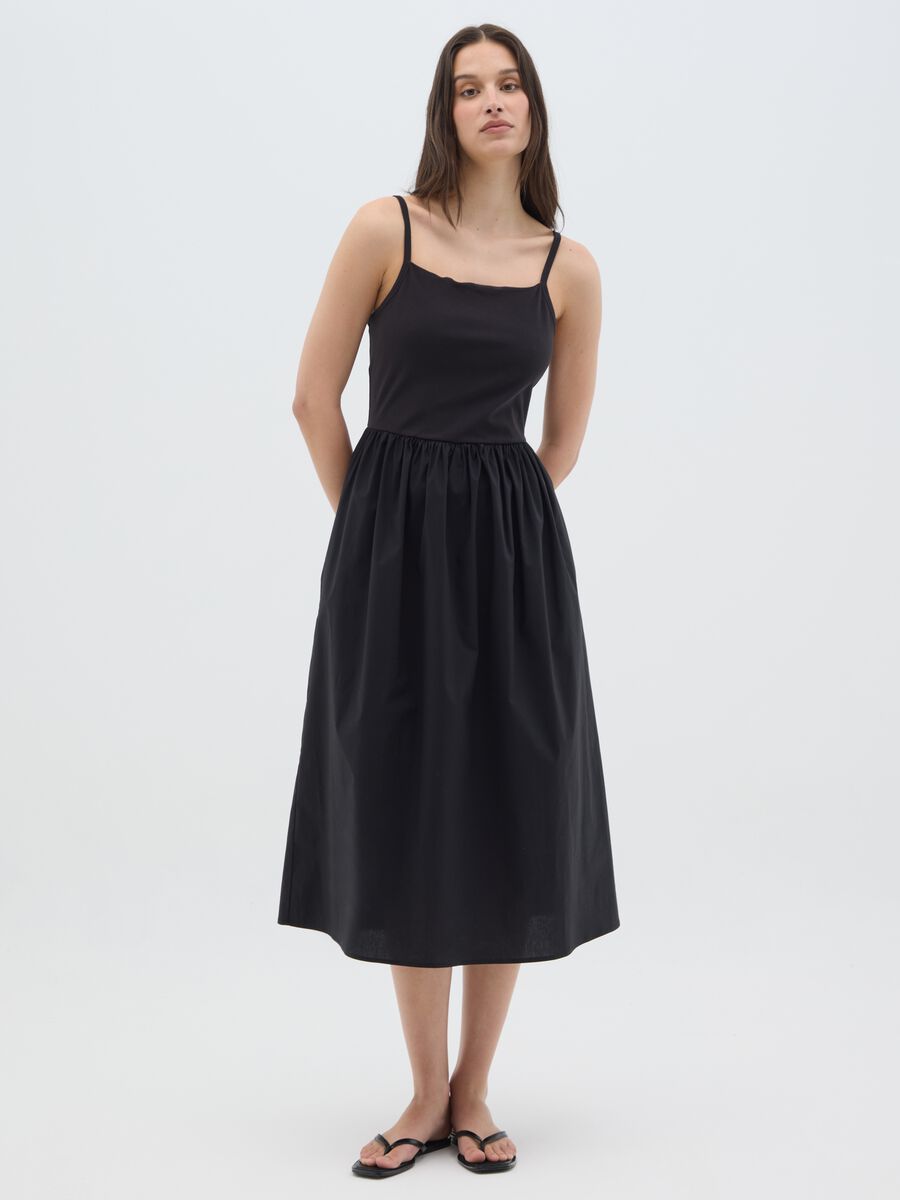 Women's long black cotton dress regular fit_0