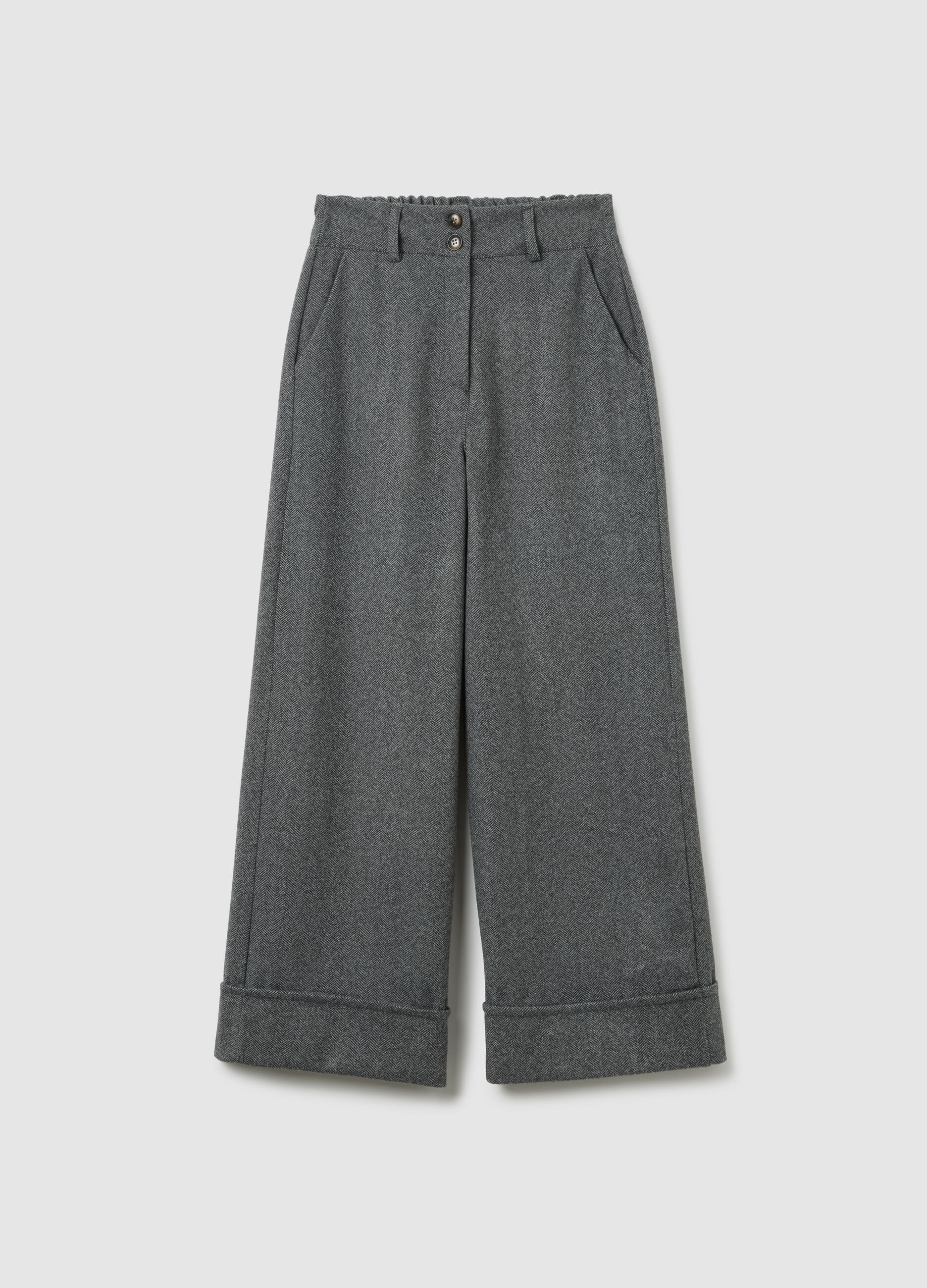 Regular fit grey trousers with elasticated waist