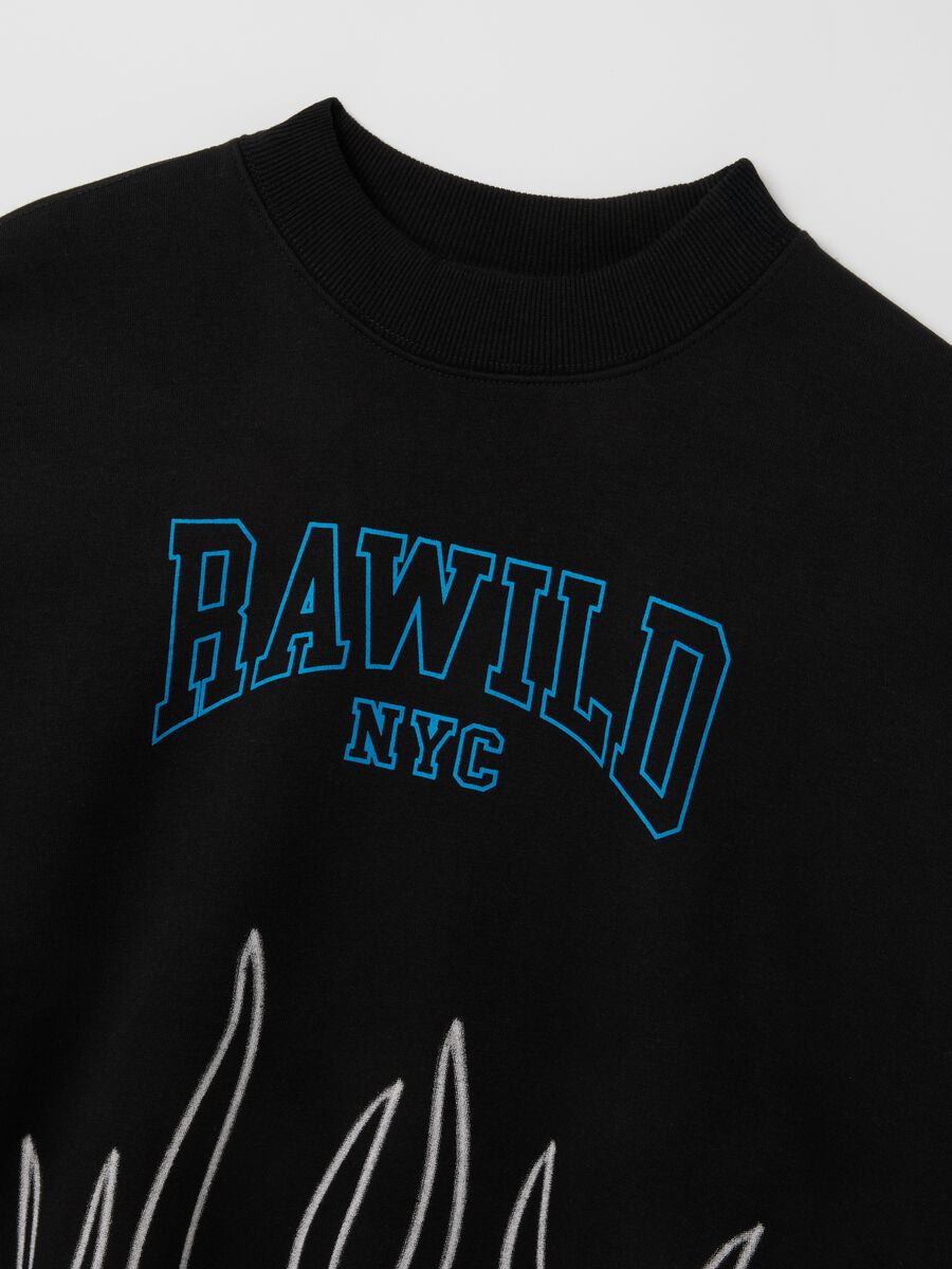 Black cotton blend sweatshirt with print and crew neck_5