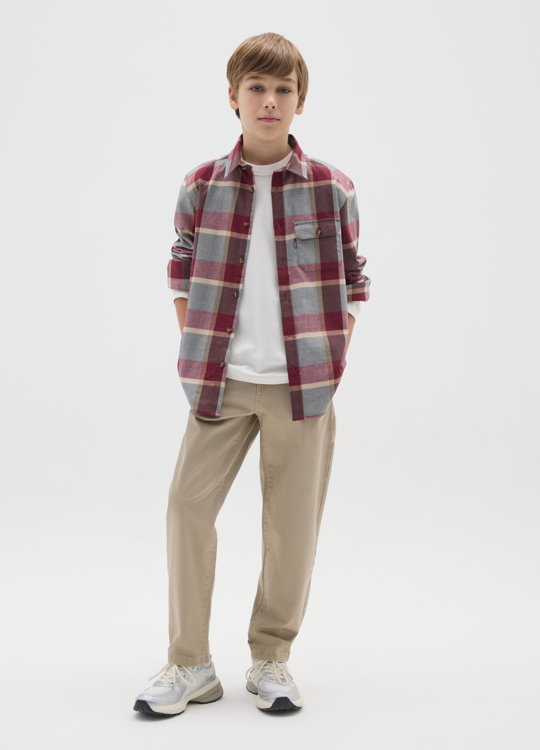 Boys' beige pure cotton trousers