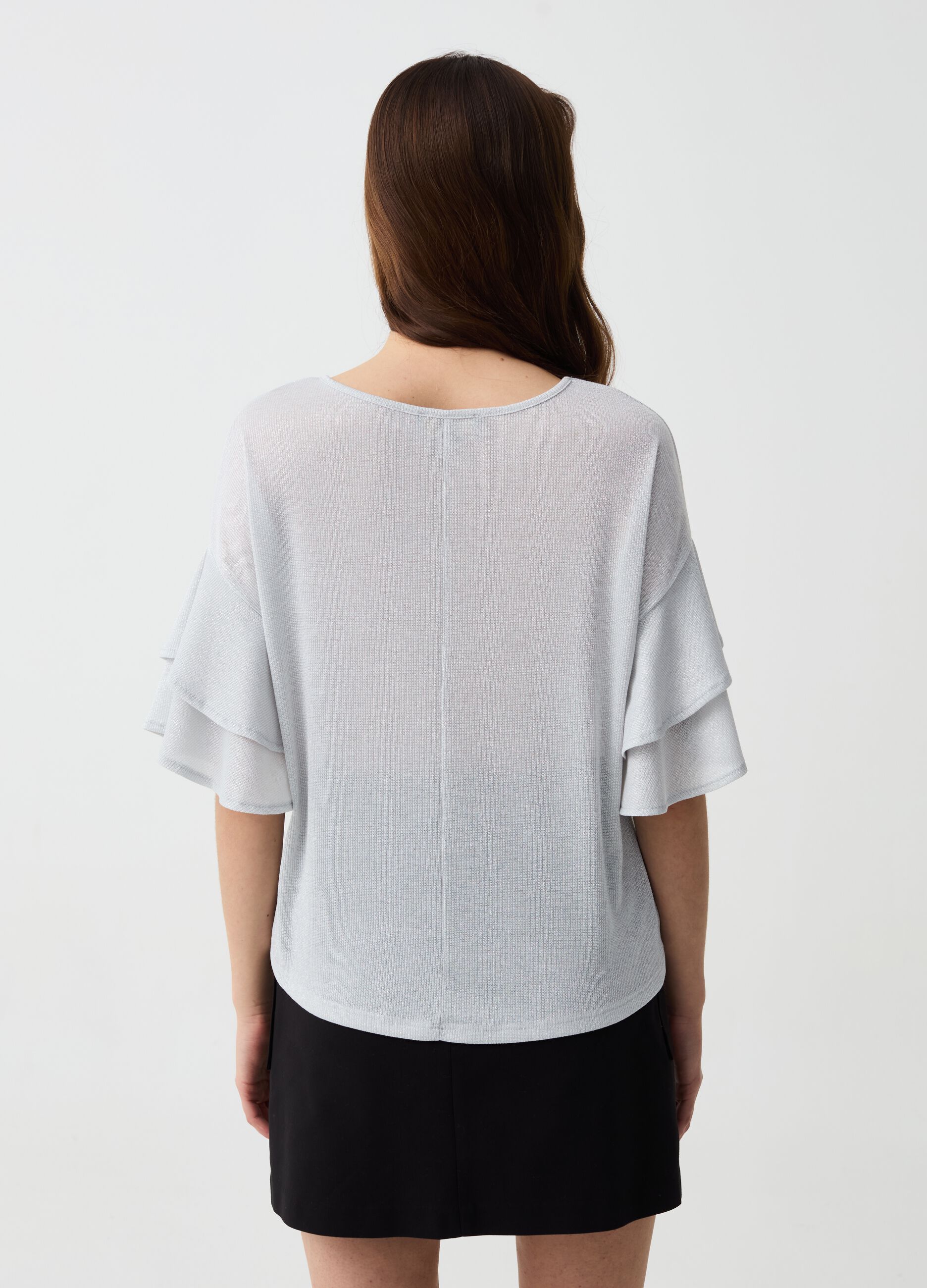 Lurex T-shirt with sleeves with flounces