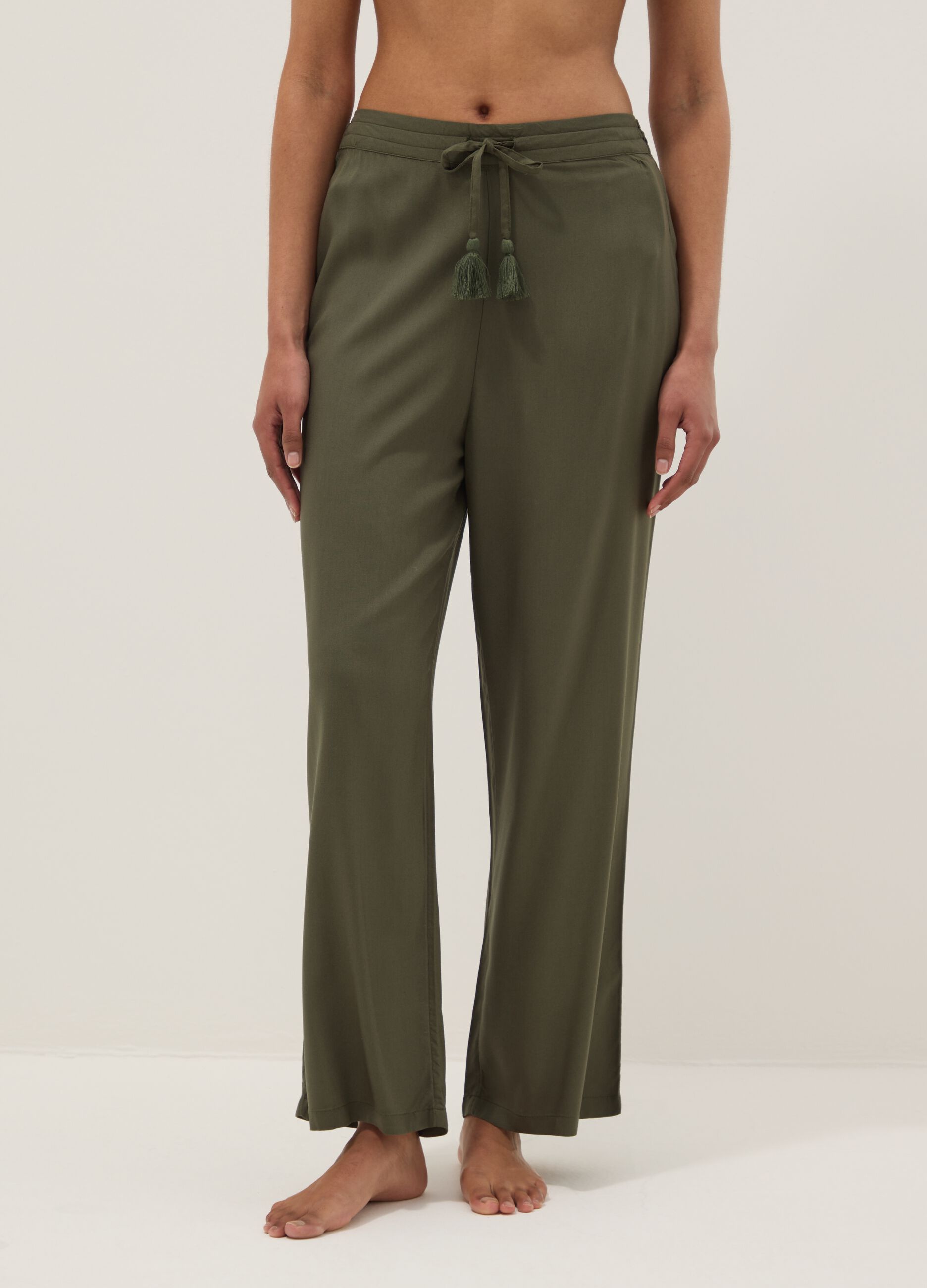 Green long pure viscose trousers