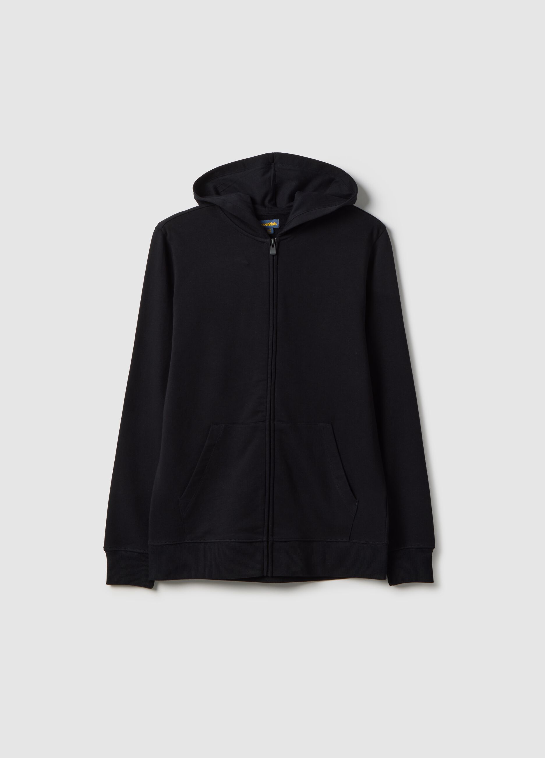 Black hoodie for boys in pure cotton with oversized fit and zip