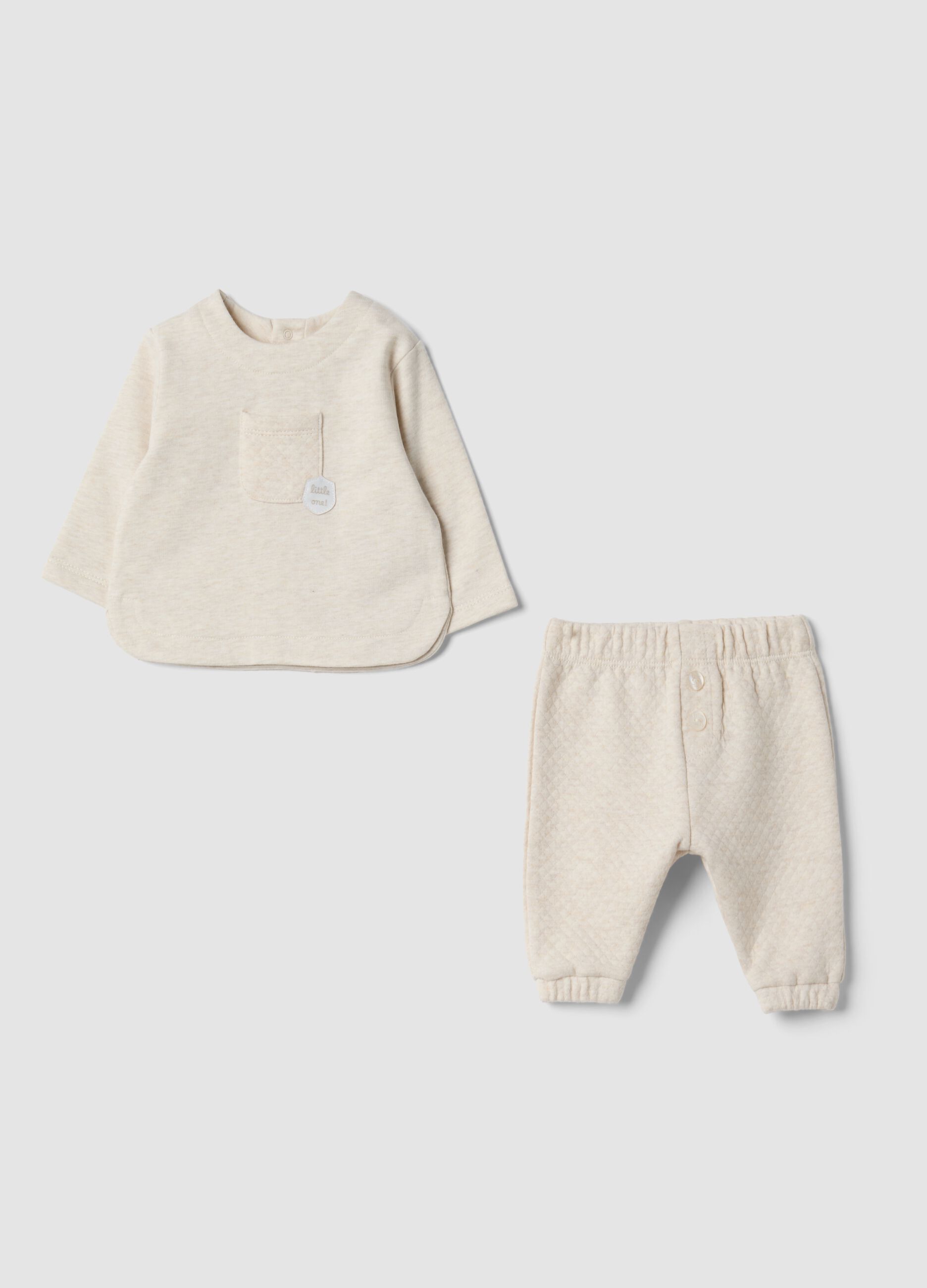 Beige two-piece organic cotton-blend set for baby