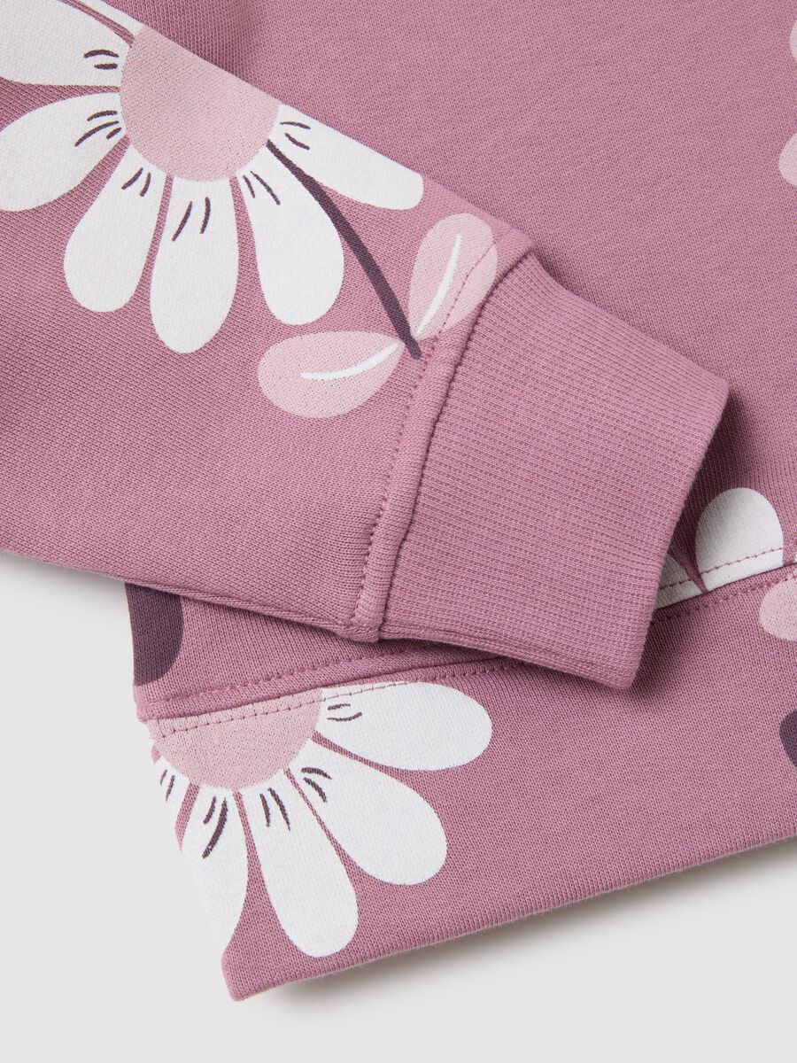 Girls' pink pure cotton sweatshirt regular fit with floral print_3