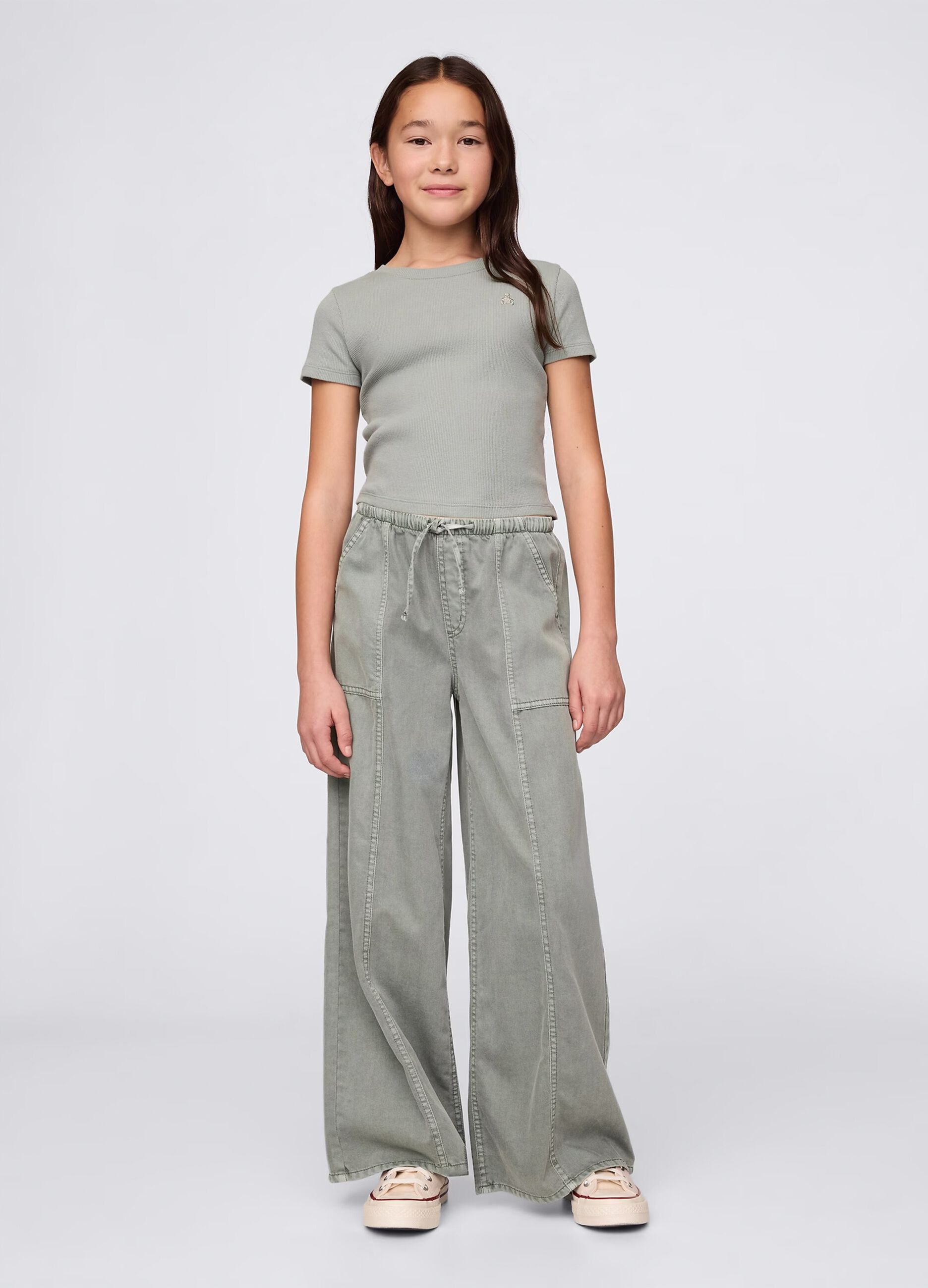 Green palazzo trousers in cotton and lyocell