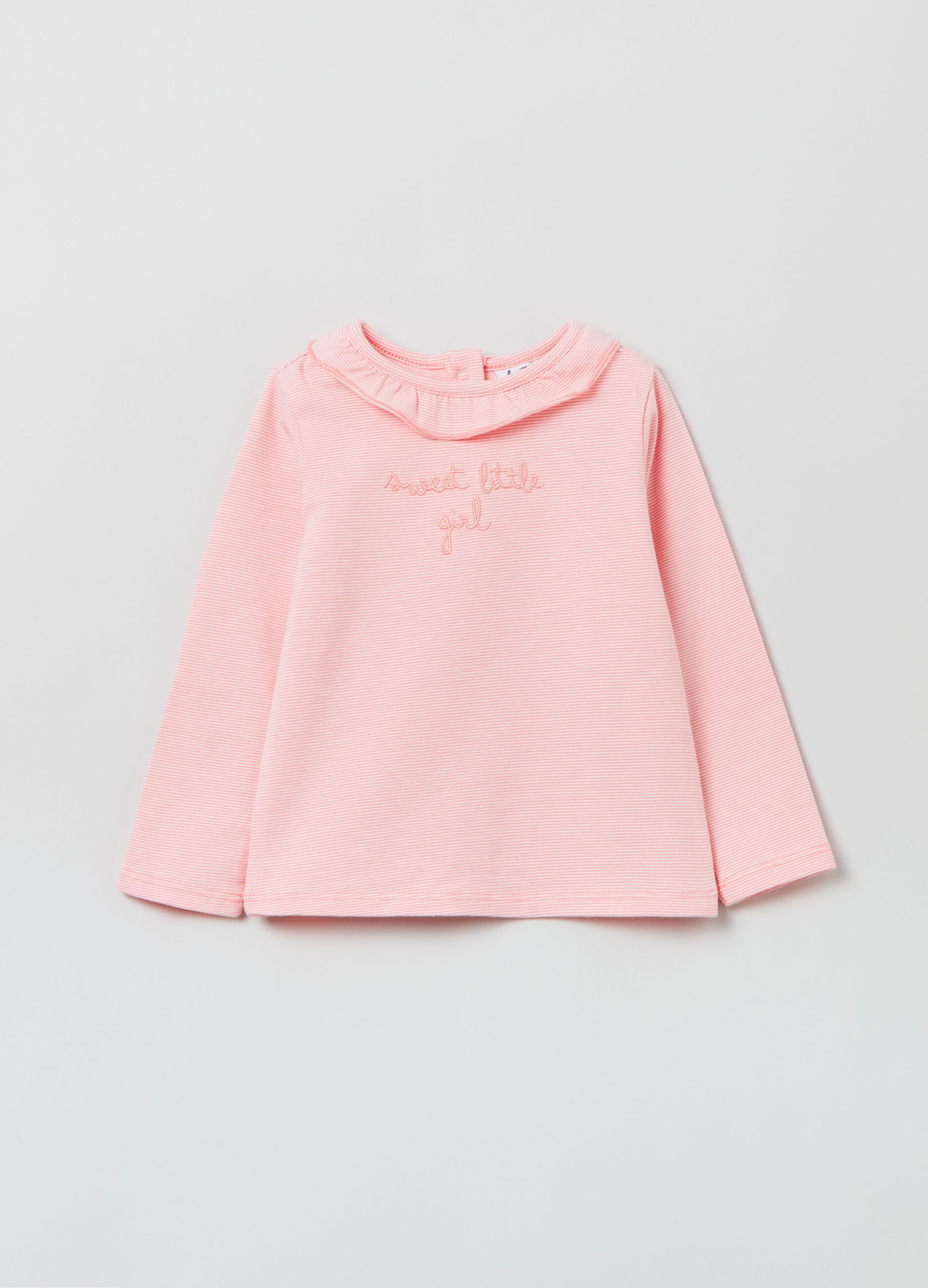 T-shirt a costina con ricamo lettering_0