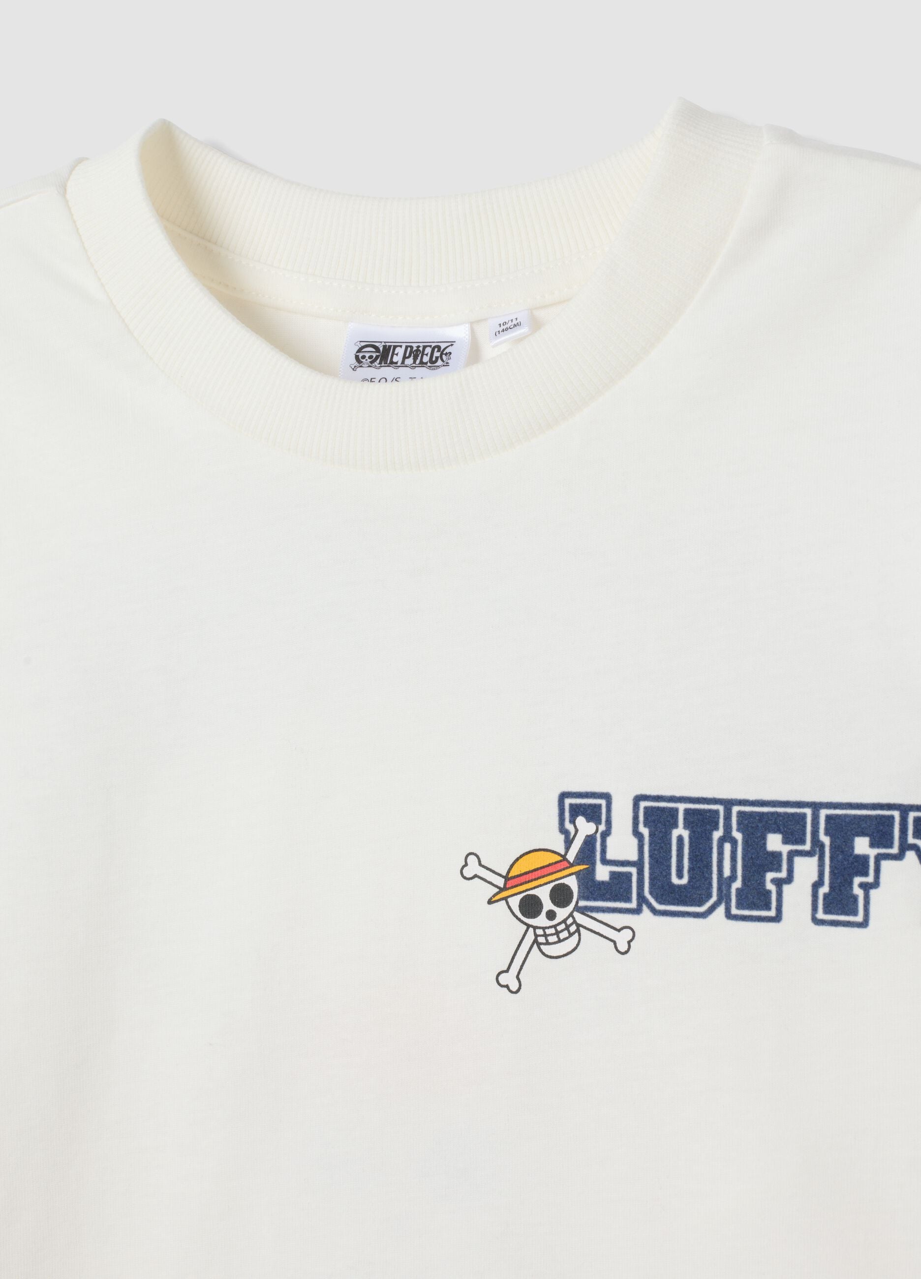 White pure cotton T-shirt with One Piece print, relaxed fit