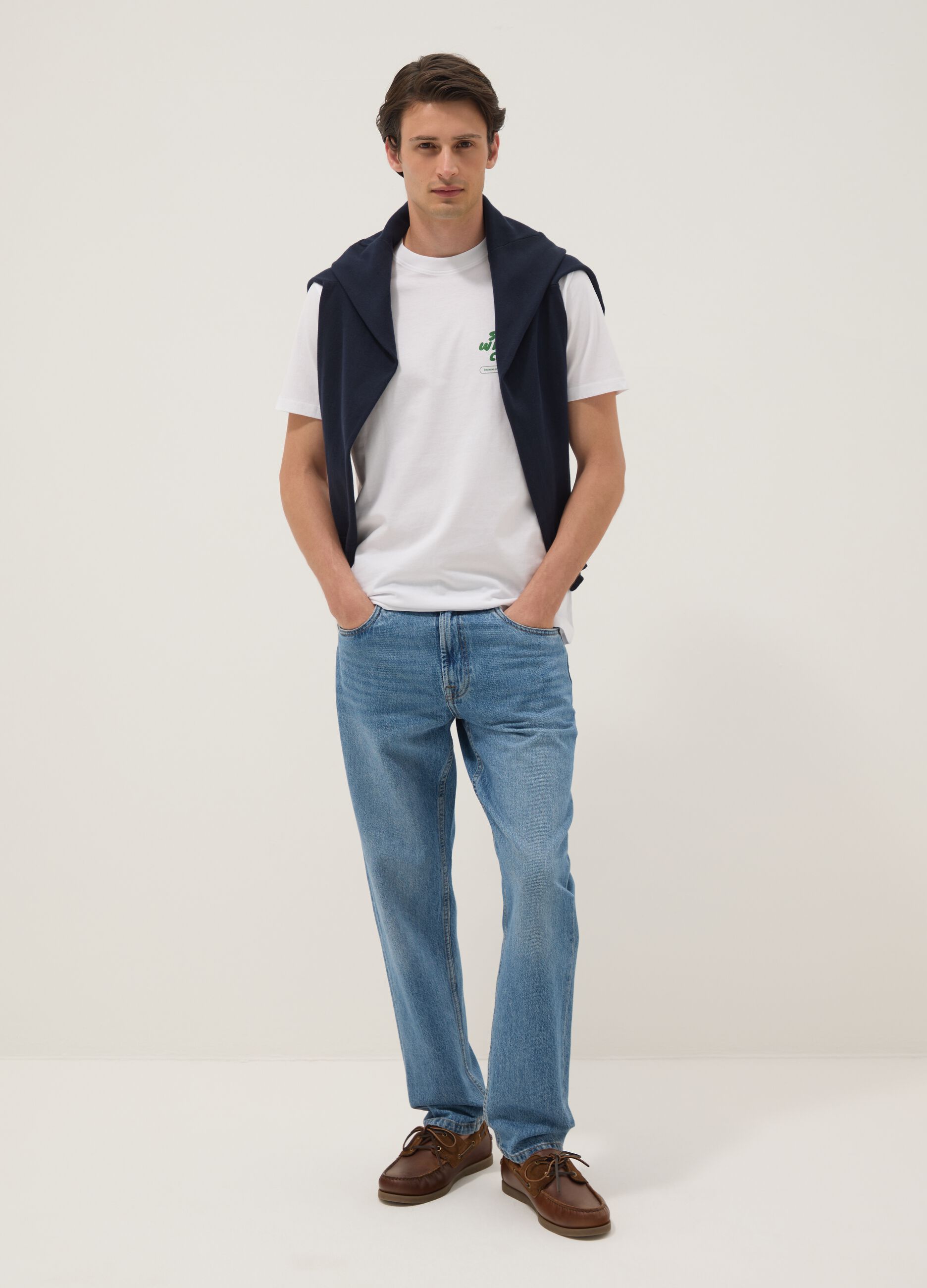 T-shirt bianca in puro cotone con stampa regular fit