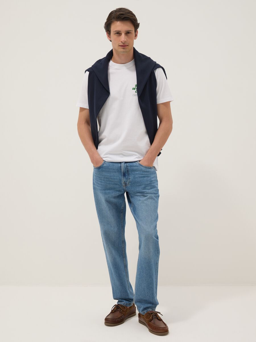 White pure cotton T-shirt with chest print, regular fit_1