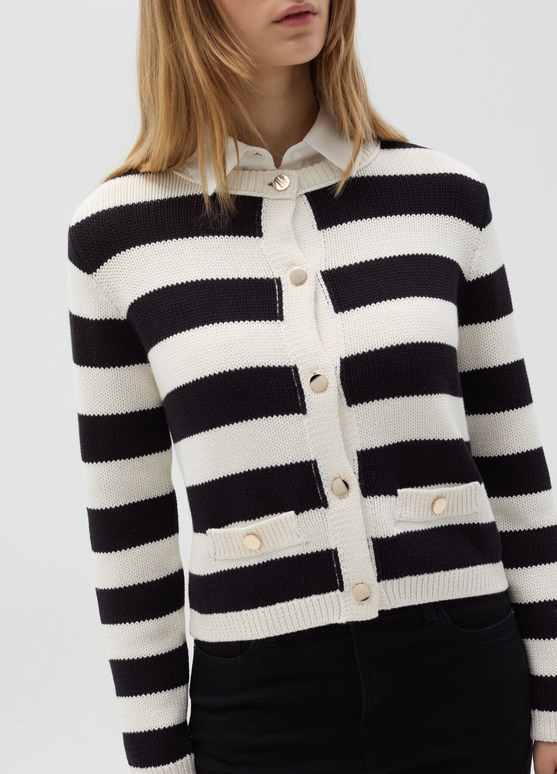 Striped cardigan with gold buttons