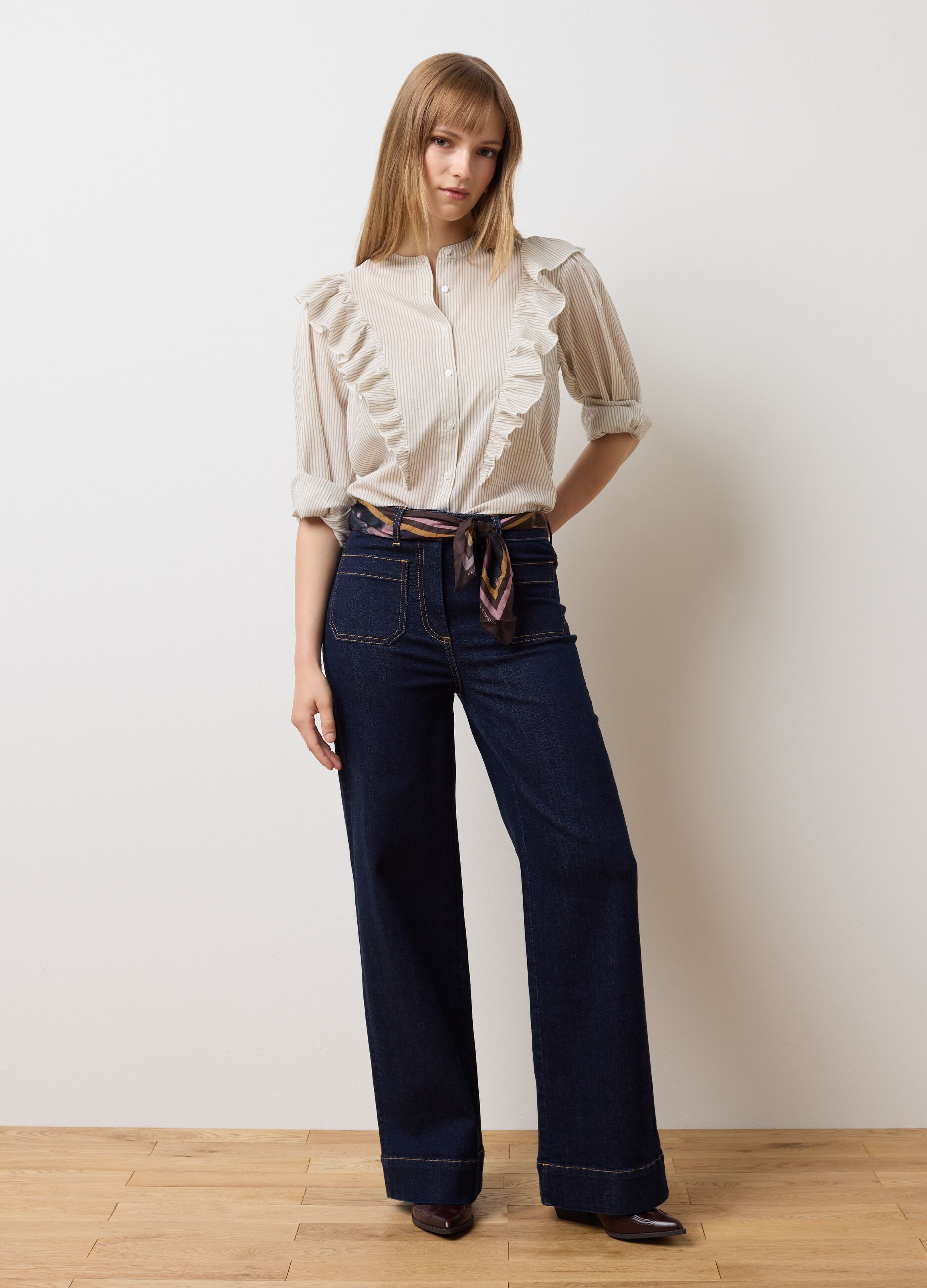 Camicia in puro cotone beige regular fit