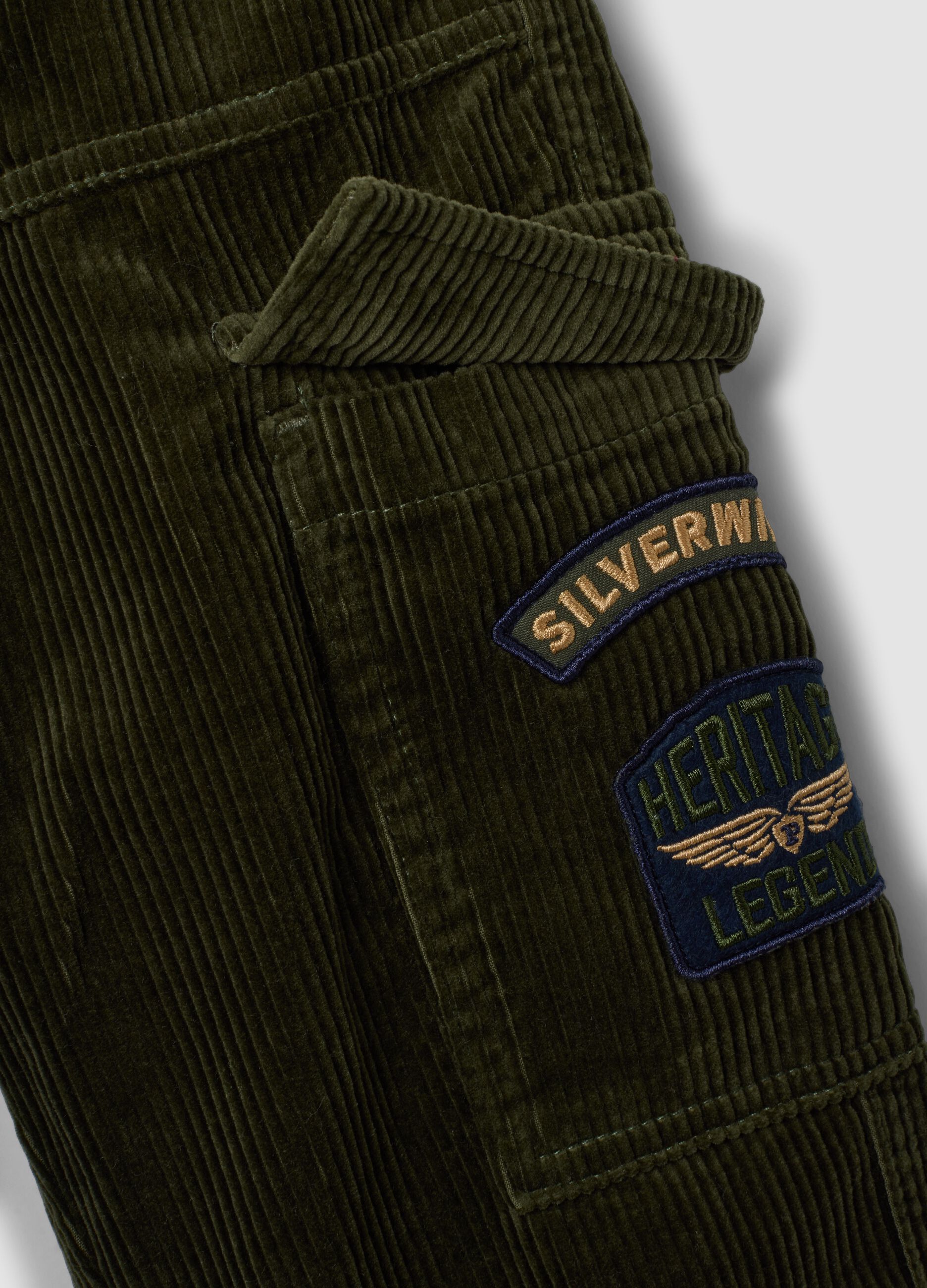 Green pure cotton cargo joggers, relaxed fit