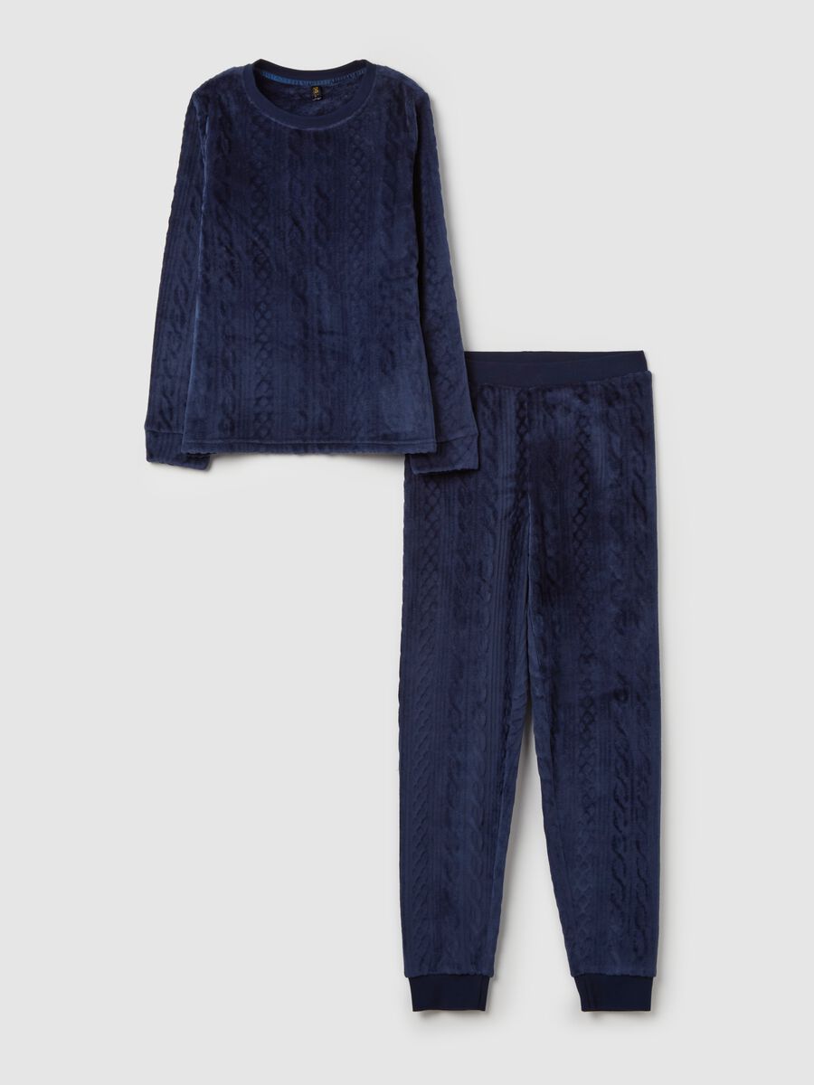 Long velour pyjamas with cable-knit motif_4