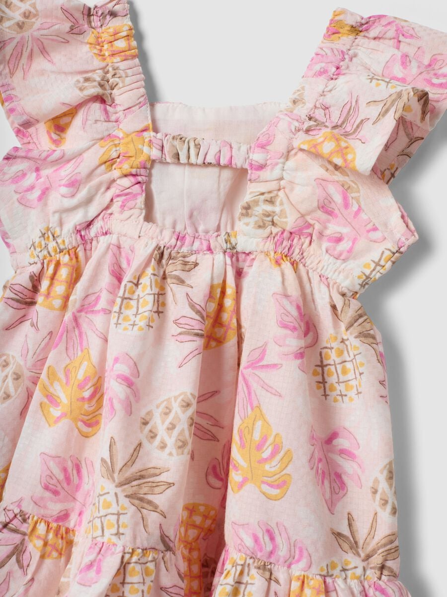 Pink pure cotton dress with tropical print_2